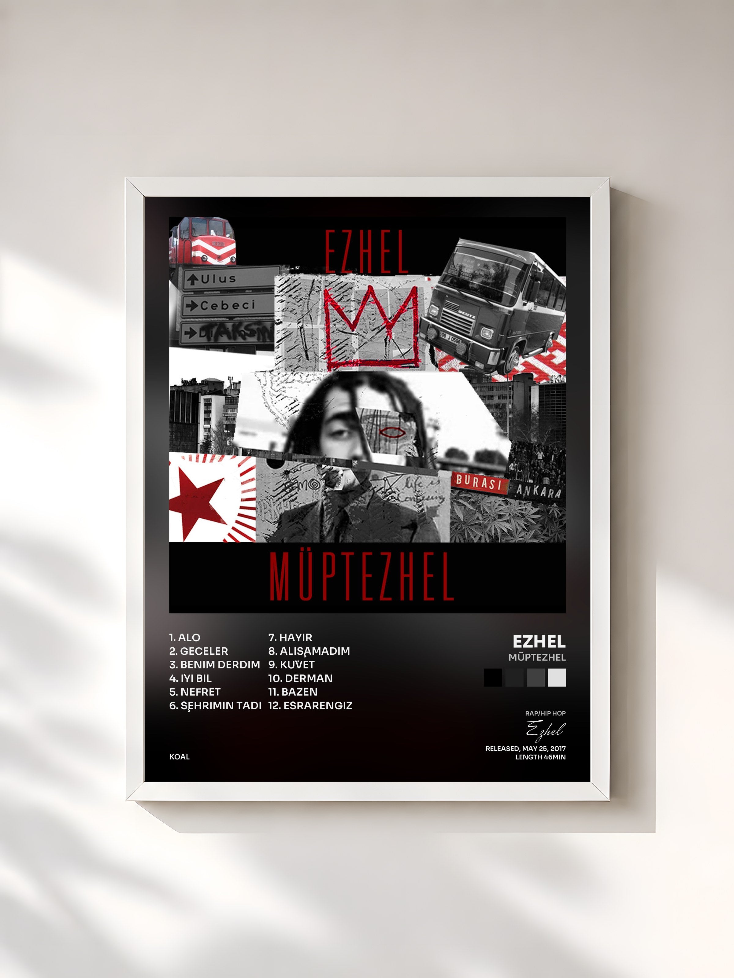 #blanc Tableau de l'album Müptezhel de Ezhel, cadre blanc, imprimé et encadré en France