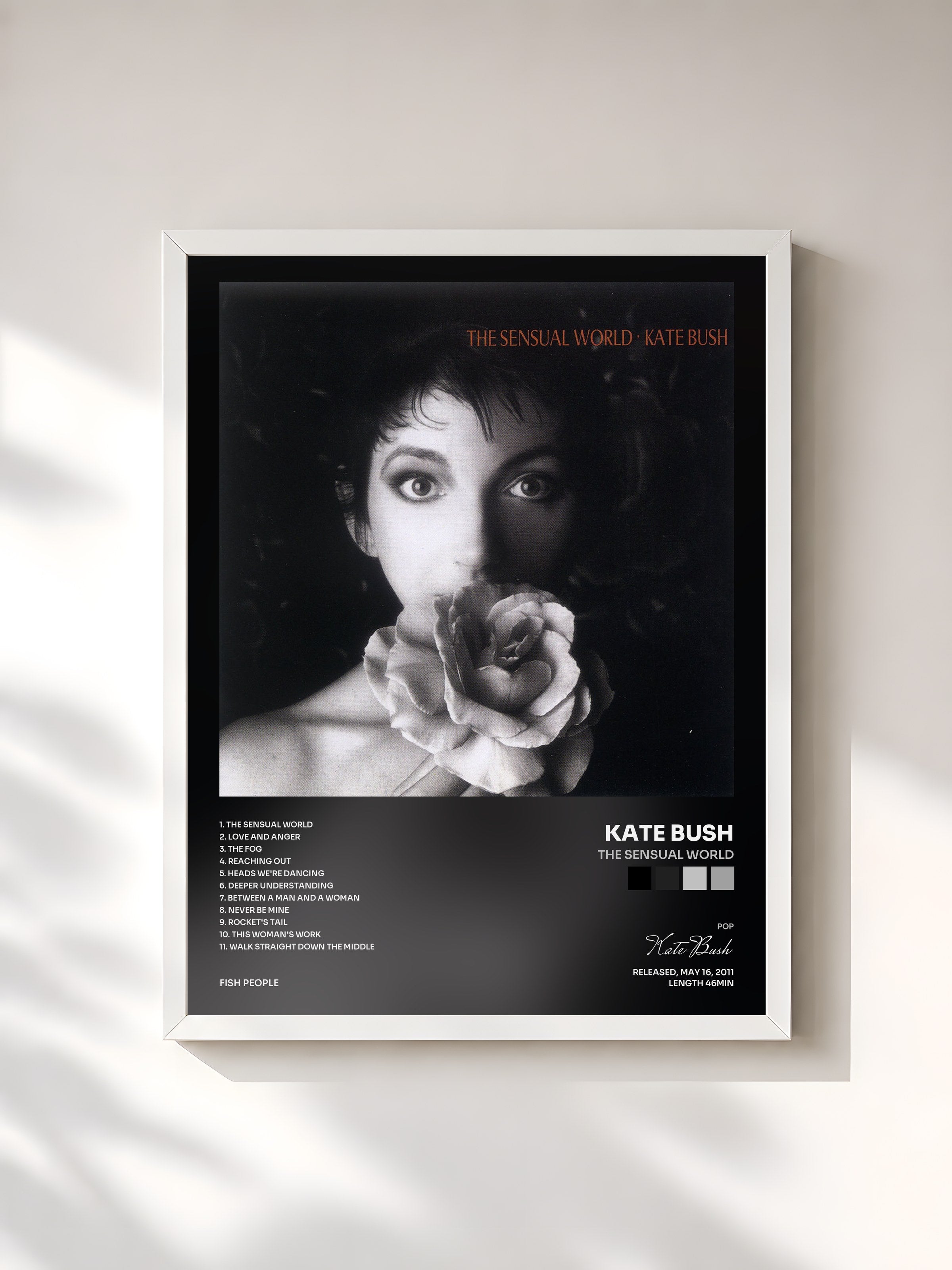 #blanc Tableau de l'album The Sensual World de Kate Bush, cadre blanc, imprimé et encadré en France