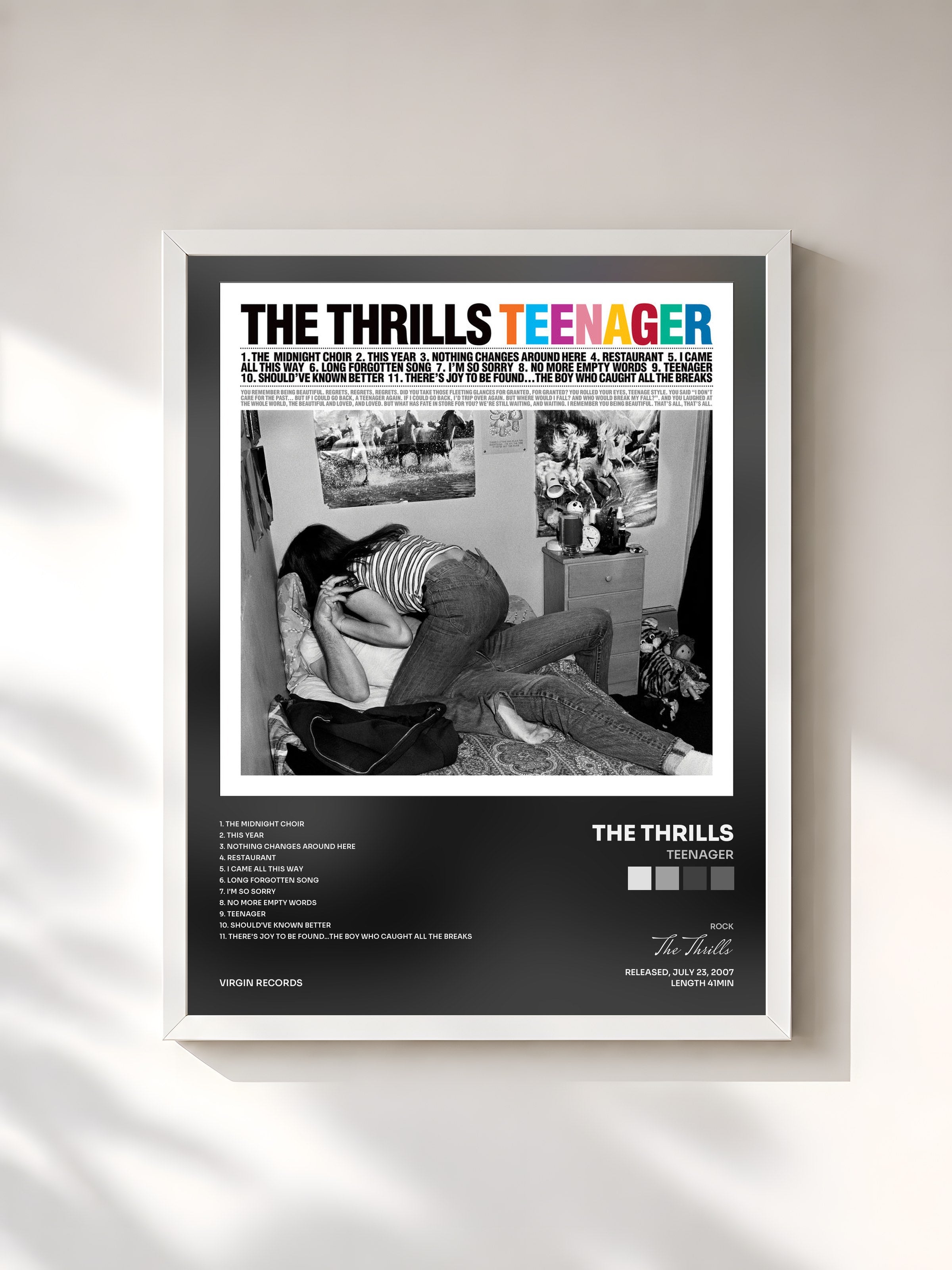 #blanc Tableau de l'album Teenager de The Thrills, cadre blanc, imprimé et encadré en France