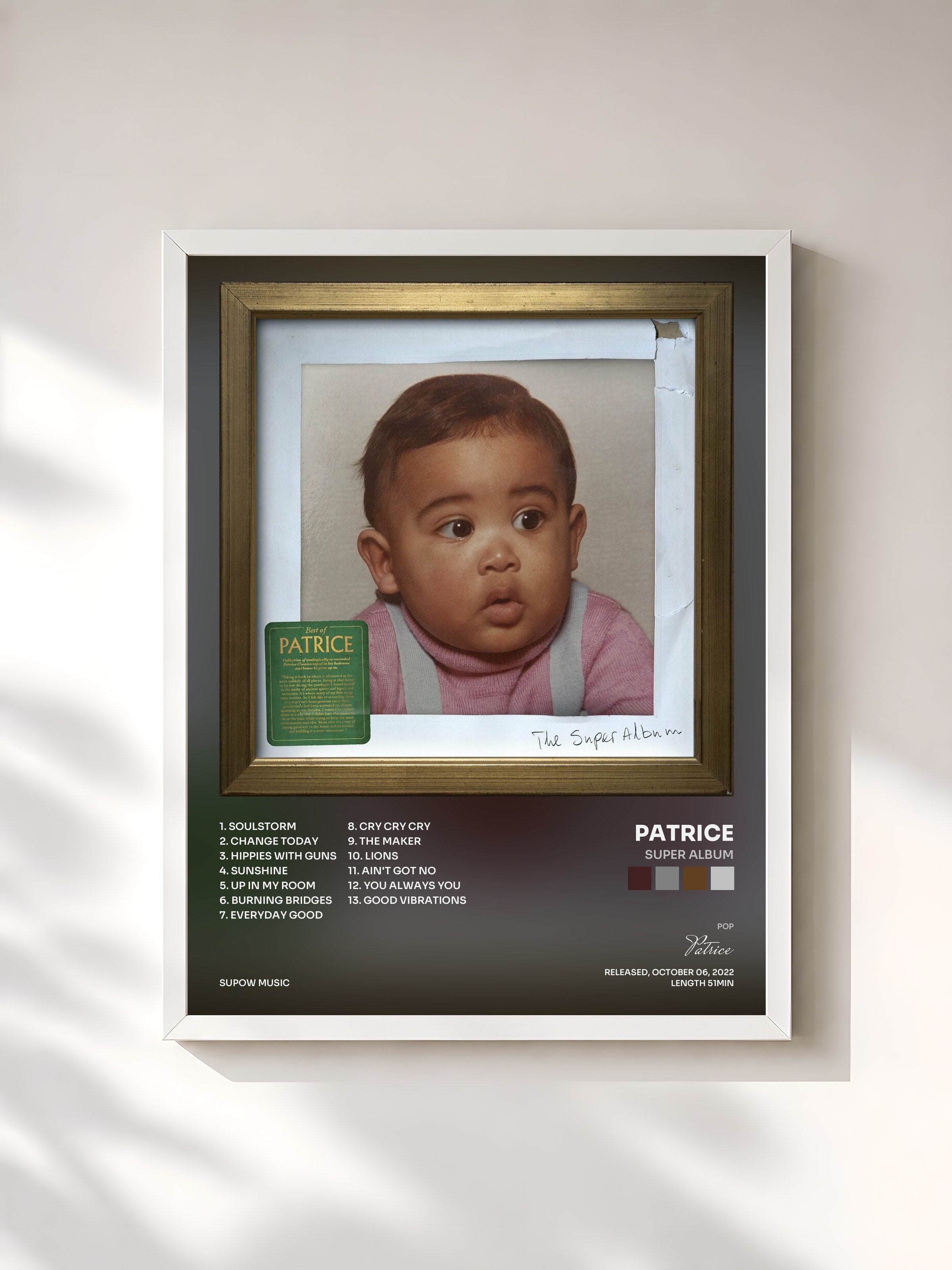#blanc Tableau de l'album Super Album de Patrice, cadre blanc, imprimé et encadré en France