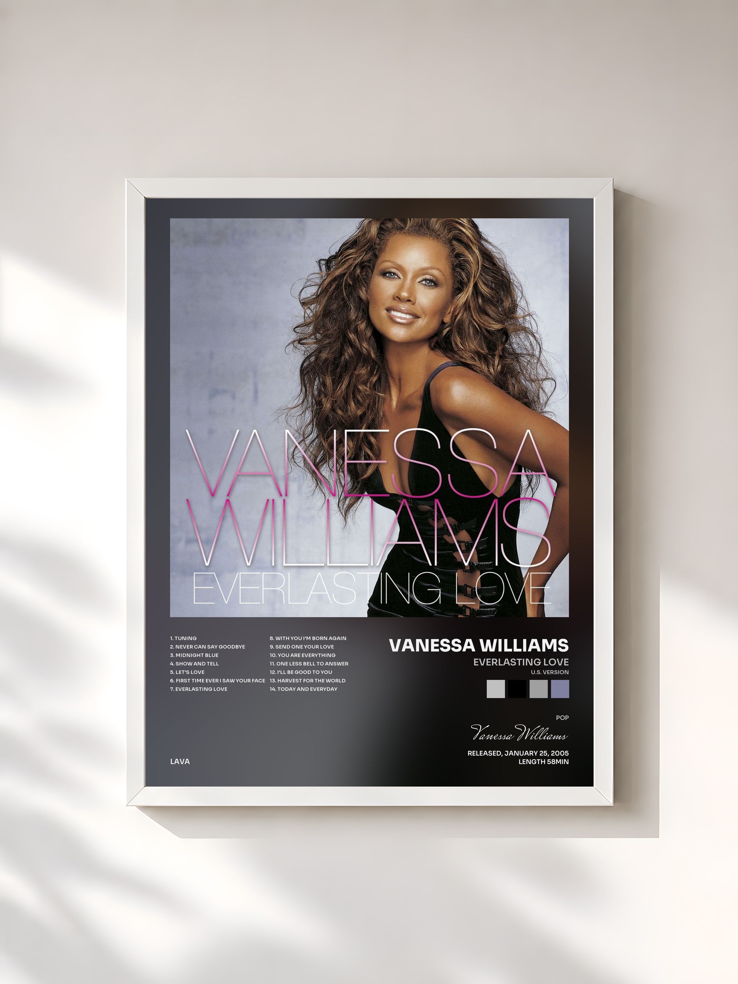 #blanc Tableau de l'album Everlasting Love (U.S. Version) de Vanessa Williams, cadre blanc, imprimé et encadré en France