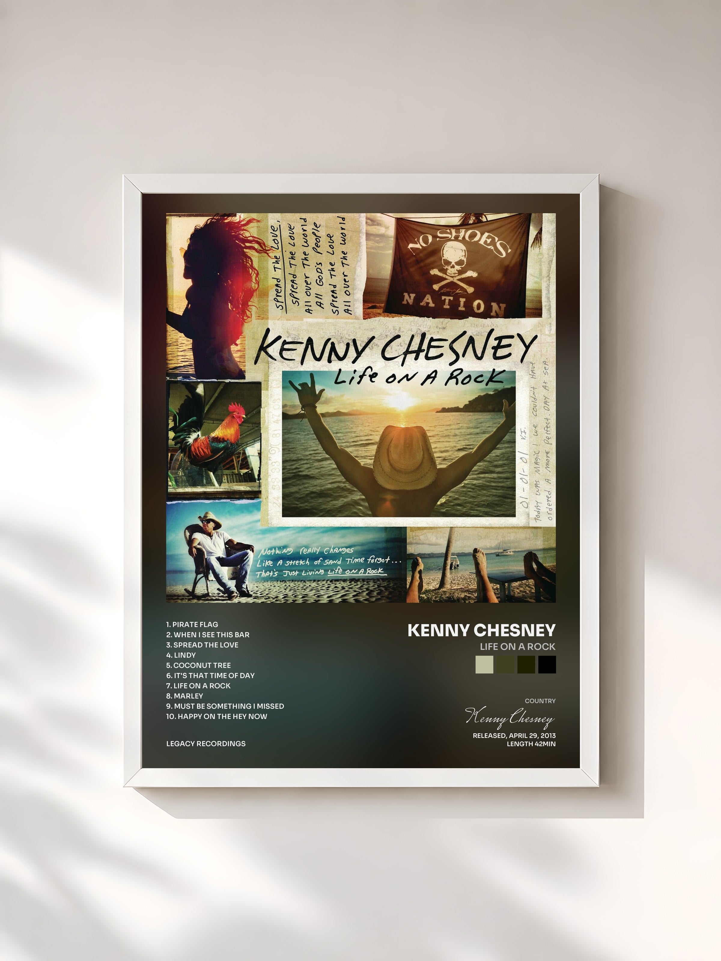 #blanc Tableau de l'album Life On A Rock de Kenny Chesney, cadre blanc, imprimé et encadré en France