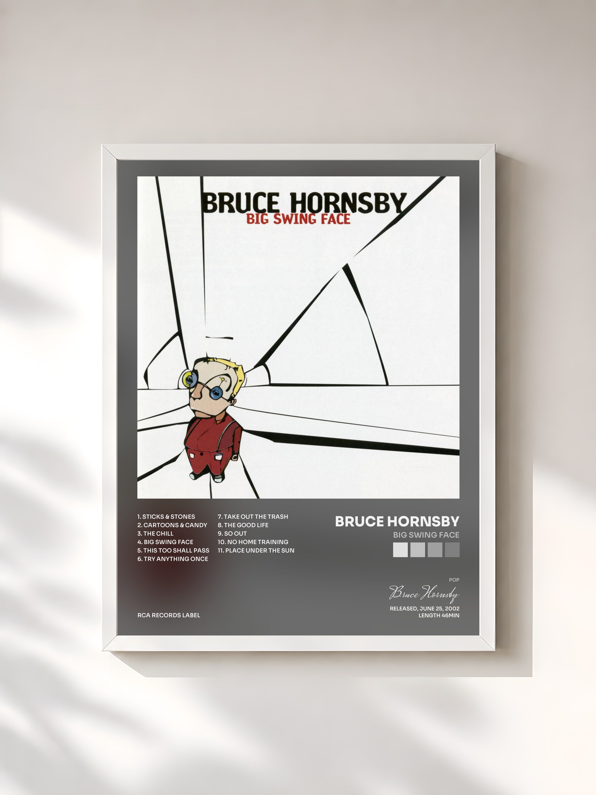 #blanc Tableau de l'album Big Swing Face de Bruce Hornsby, cadre blanc, imprimé et encadré en France