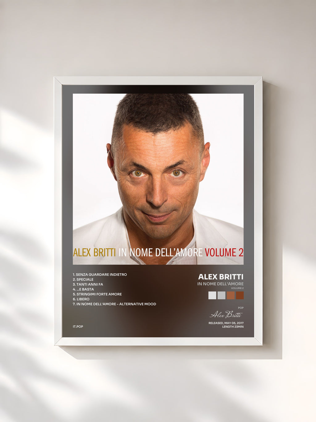#blanc Tableau de l'album In nome dell'amore (volume 2) de Alex Britti, cadre blanc, imprimé et encadré en France