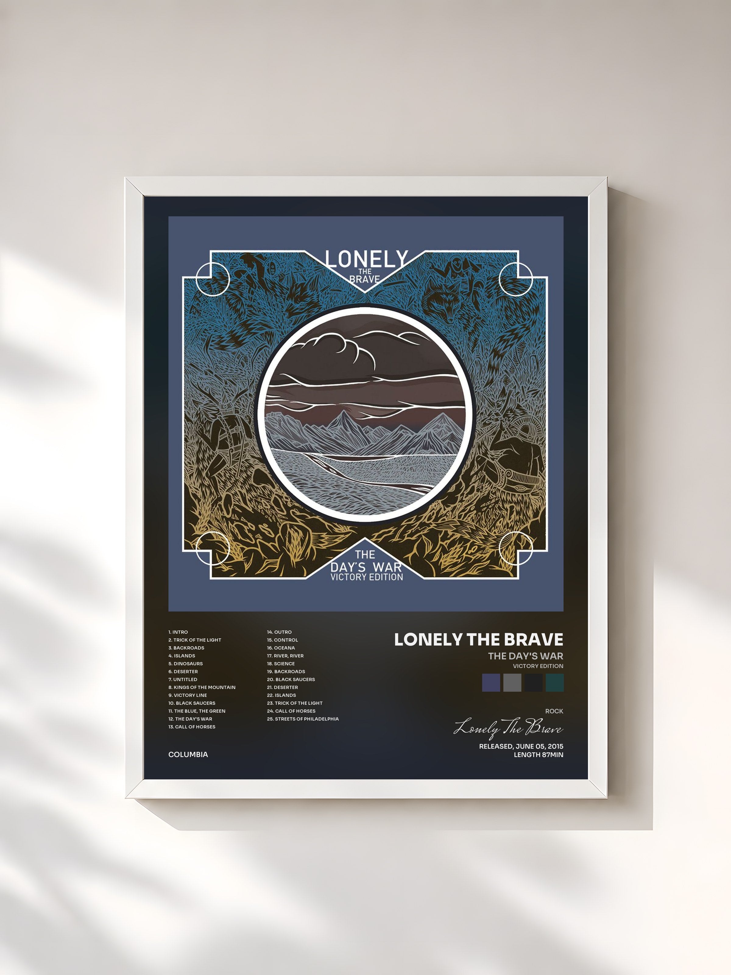 #blanc Tableau de l'album The Day's War (Victory Edition) de Lonely The Brave, cadre blanc, imprimé et encadré en France
