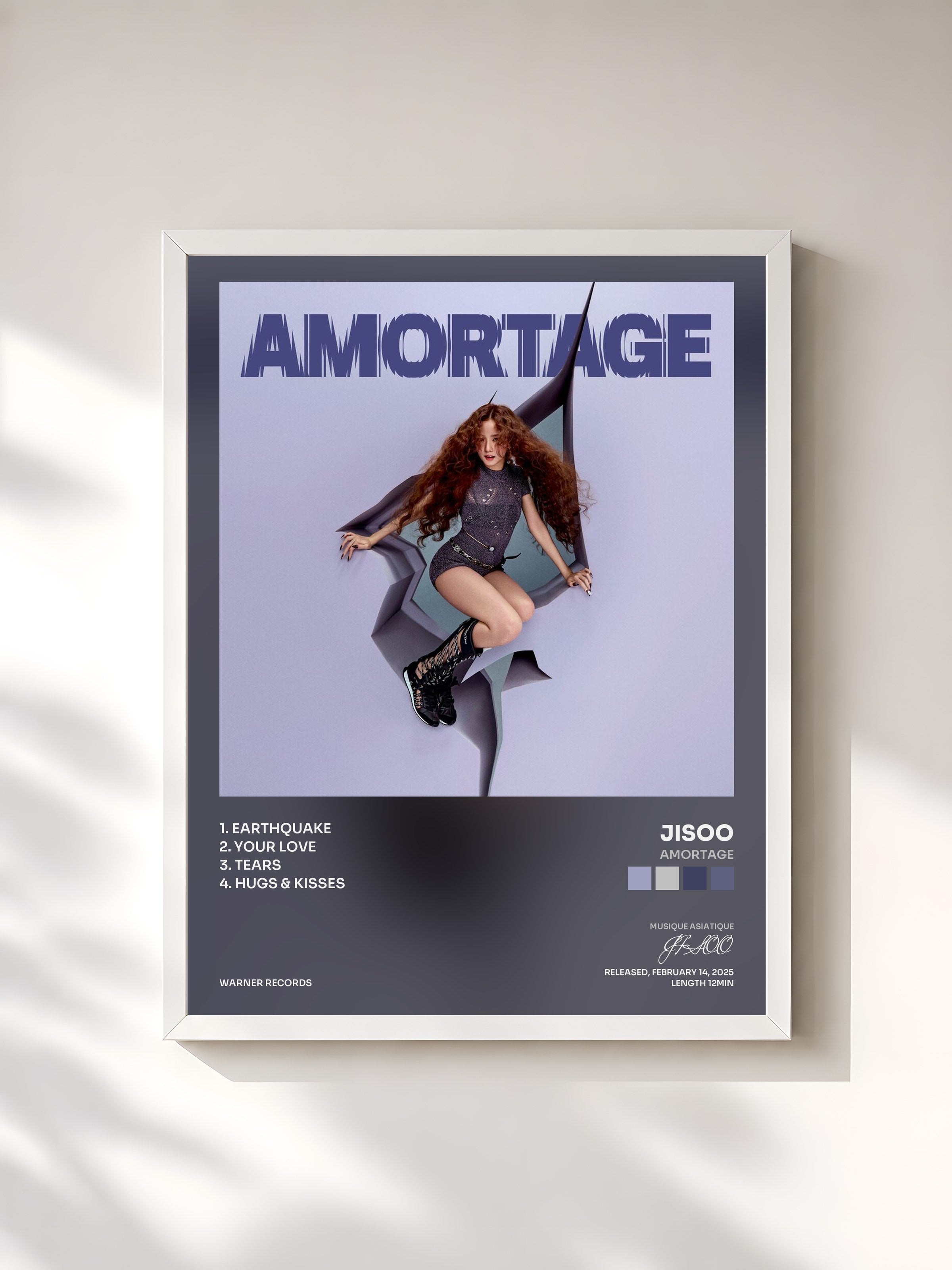 #blanc Tableau de l'album AMORTAGE de JISOO, cadre blanc, imprimé et encadré en France