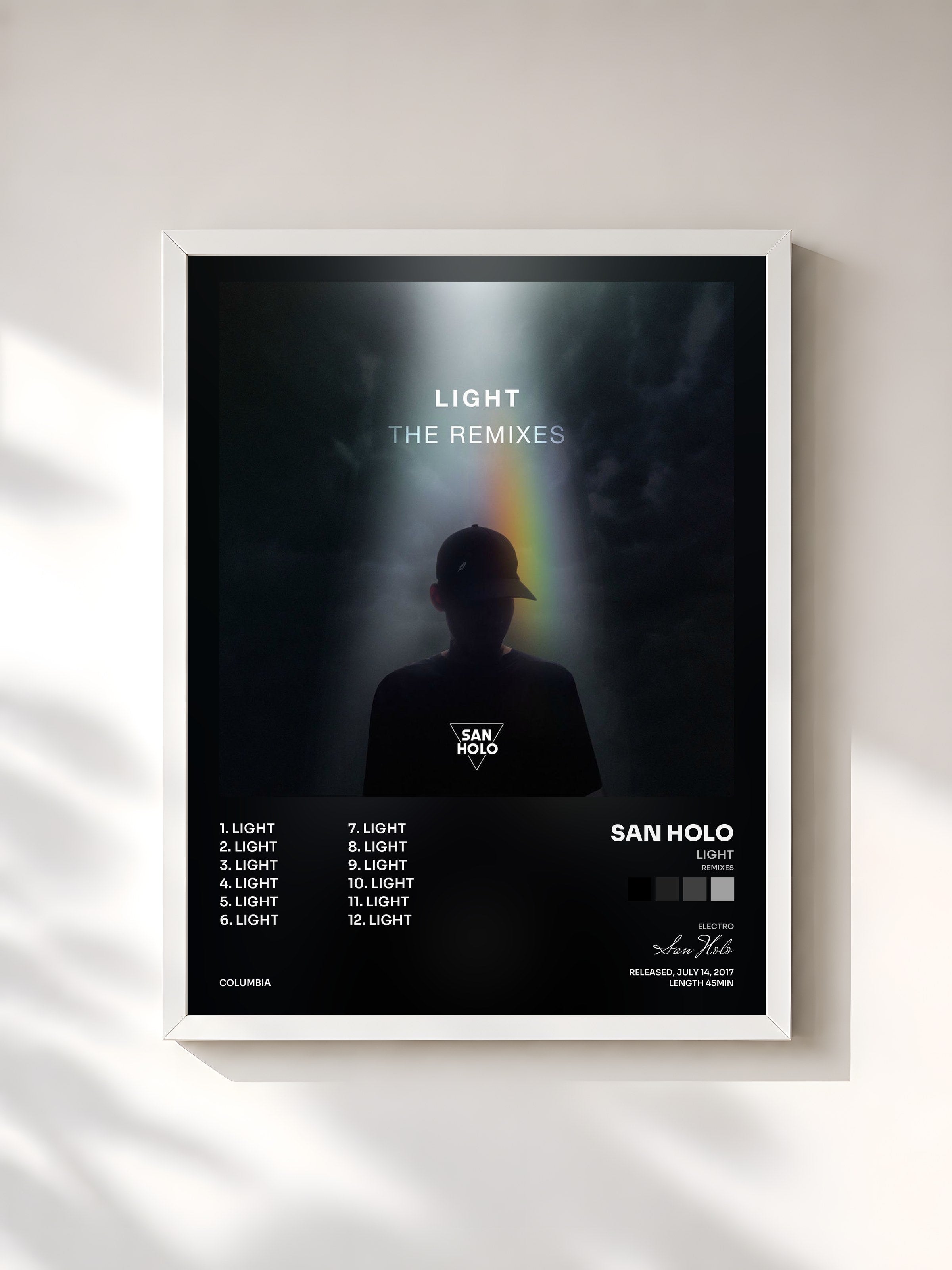 #blanc Tableau de l'album Light (Remixes) de San Holo, cadre blanc, imprimé et encadré en France