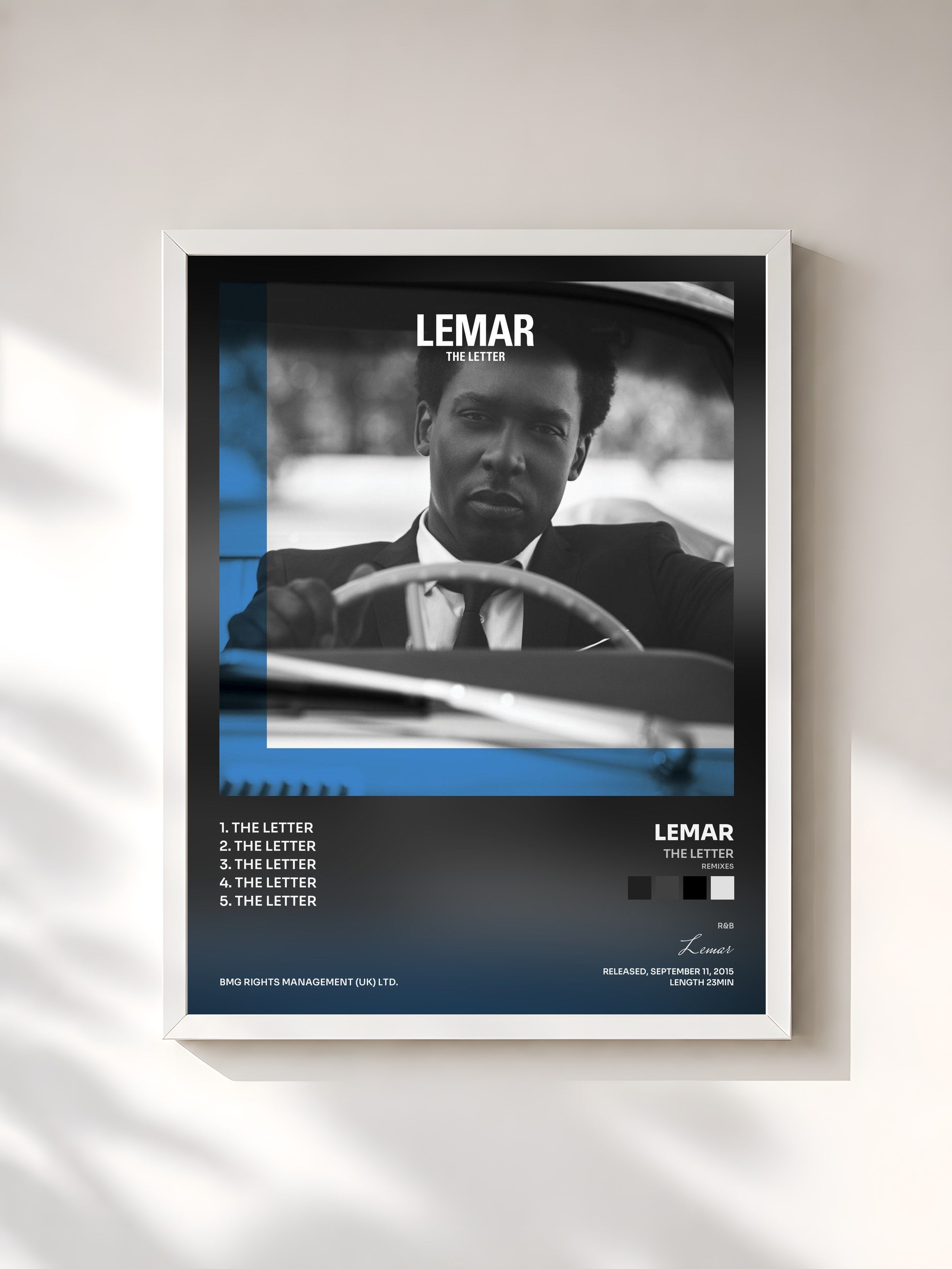 #blanc Tableau de l'album The Letter (Remixes) de Lemar, cadre blanc, imprimé et encadré en France