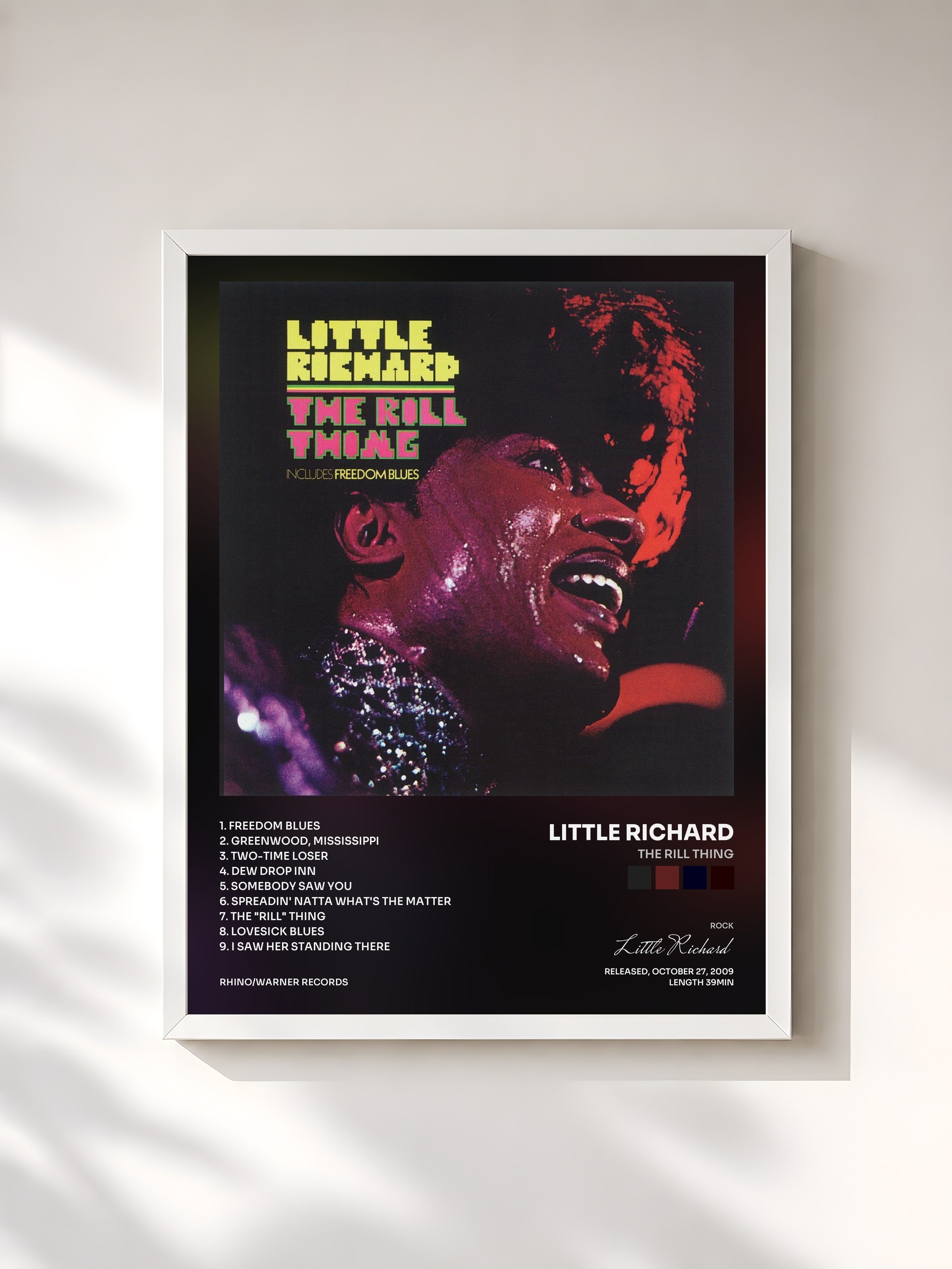 #blanc Tableau de l'album The Rill Thing de Little Richard, cadre blanc, imprimé et encadré en France