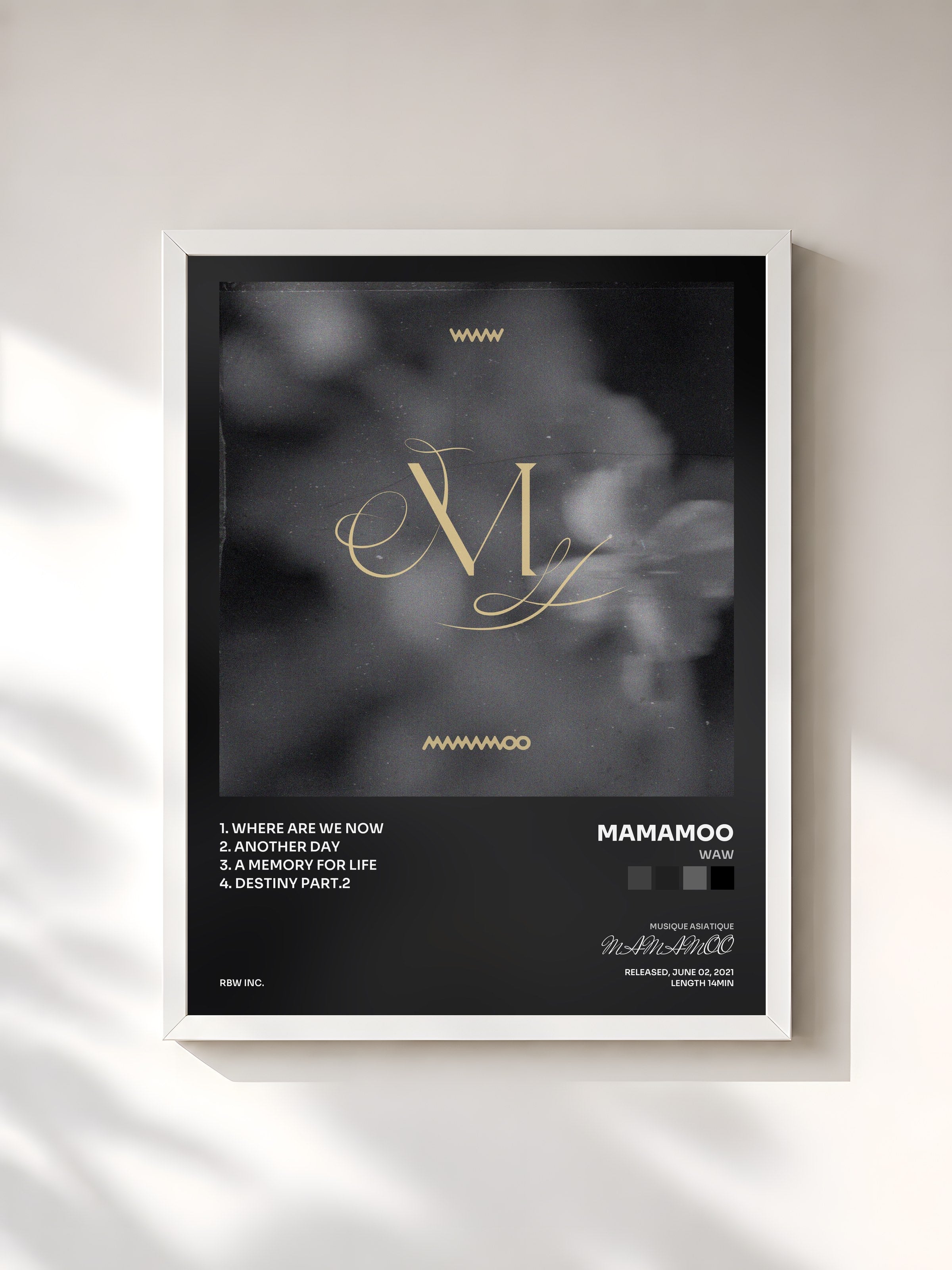 #blanc Tableau de l'album WAW de MAMAMOO, cadre blanc, imprimé et encadré en France