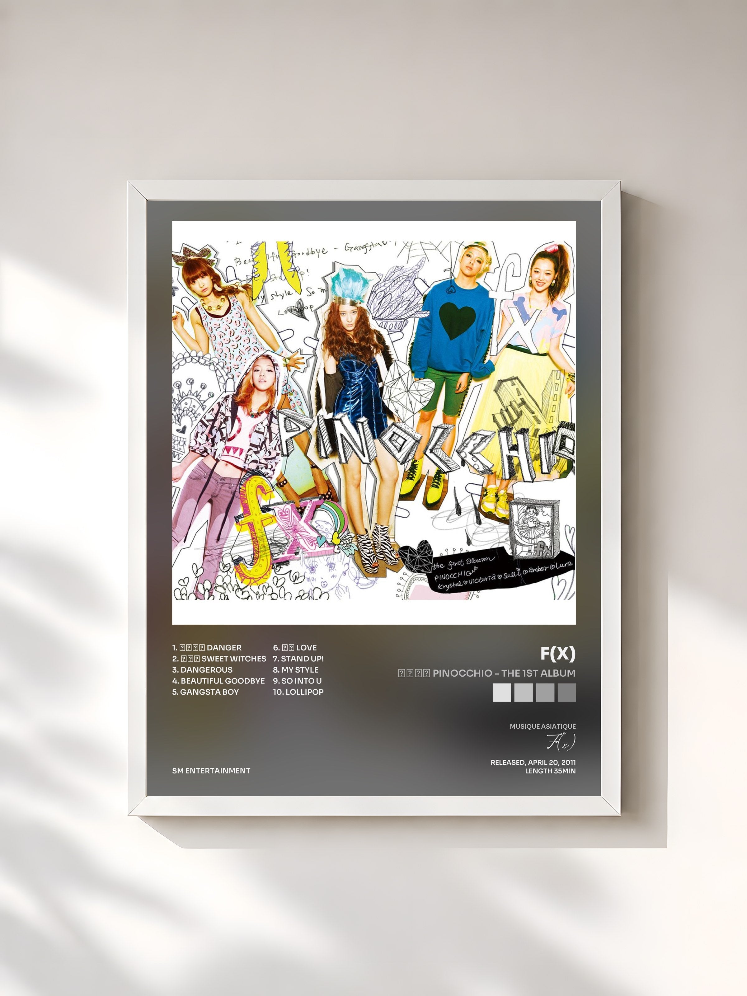 #blanc Tableau de l'album 피노키오 Pinocchio - The 1st Album de F(x), cadre blanc, imprimé et encadré en France