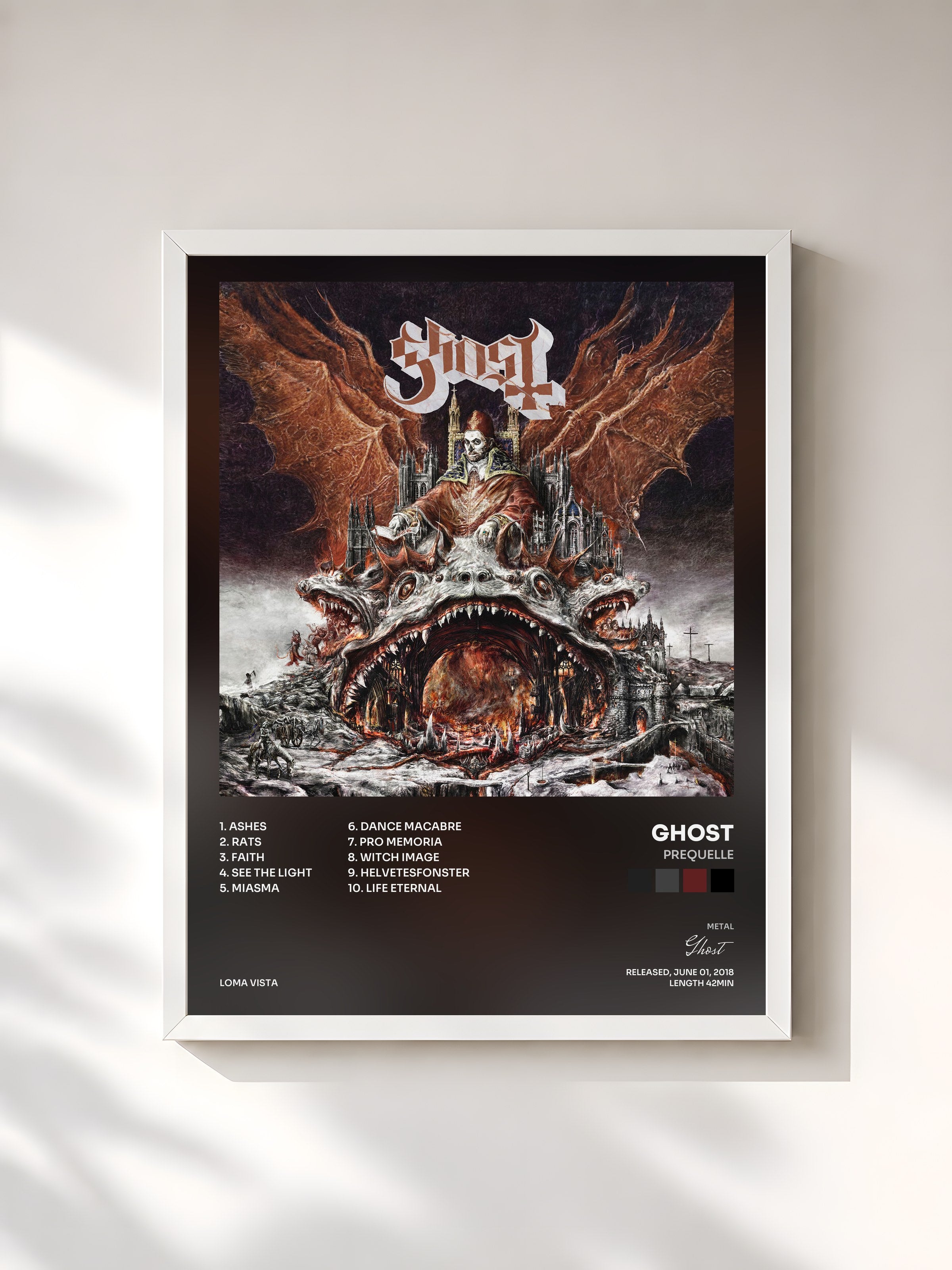 #blanc Tableau de l'album Prequelle de Ghost, cadre blanc, imprimé et encadré en France