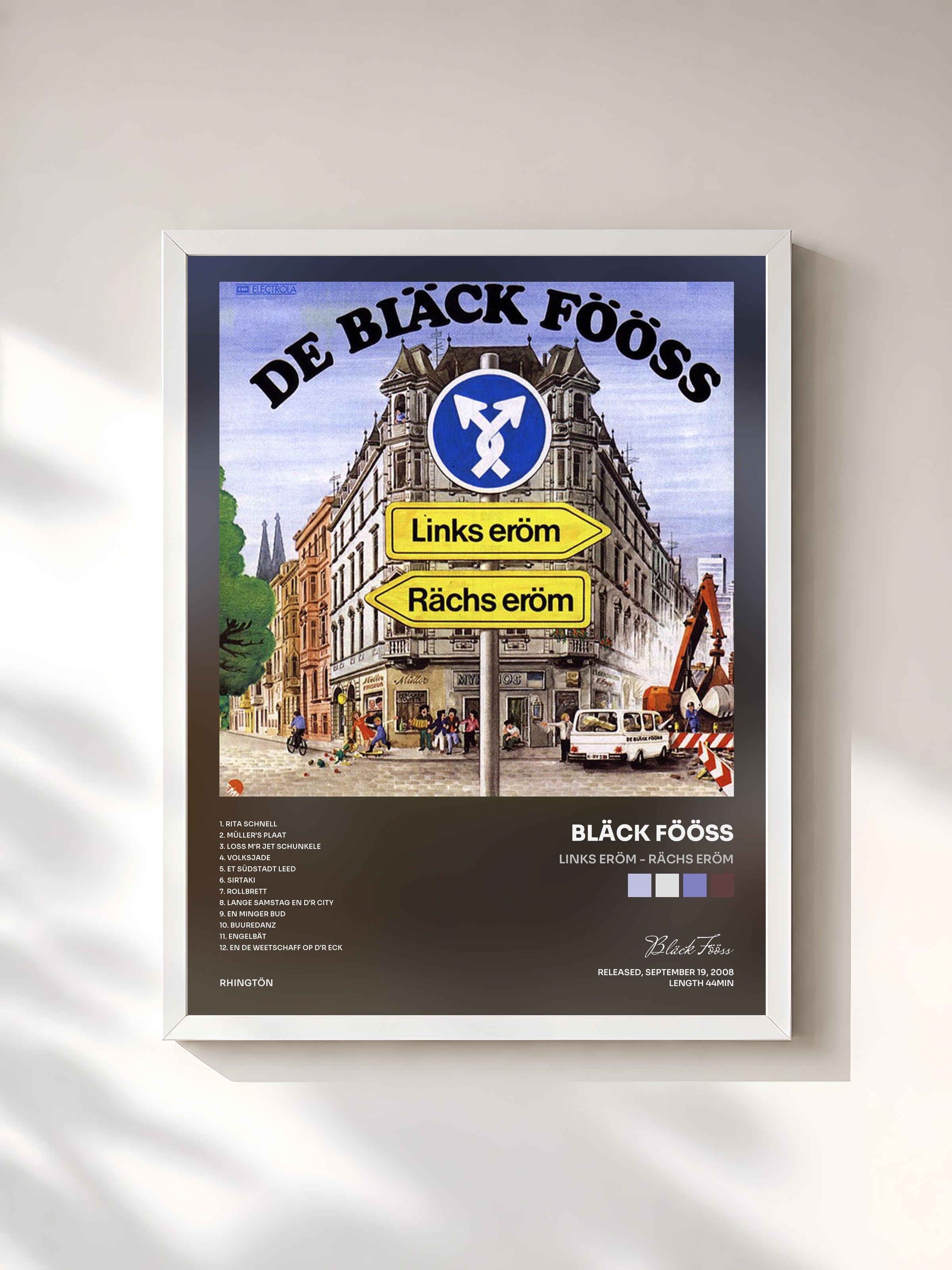 #blanc Tableau de l'album Links Eröm - Rächs Eröm de Bläck Fööss, cadre blanc, imprimé et encadré en France