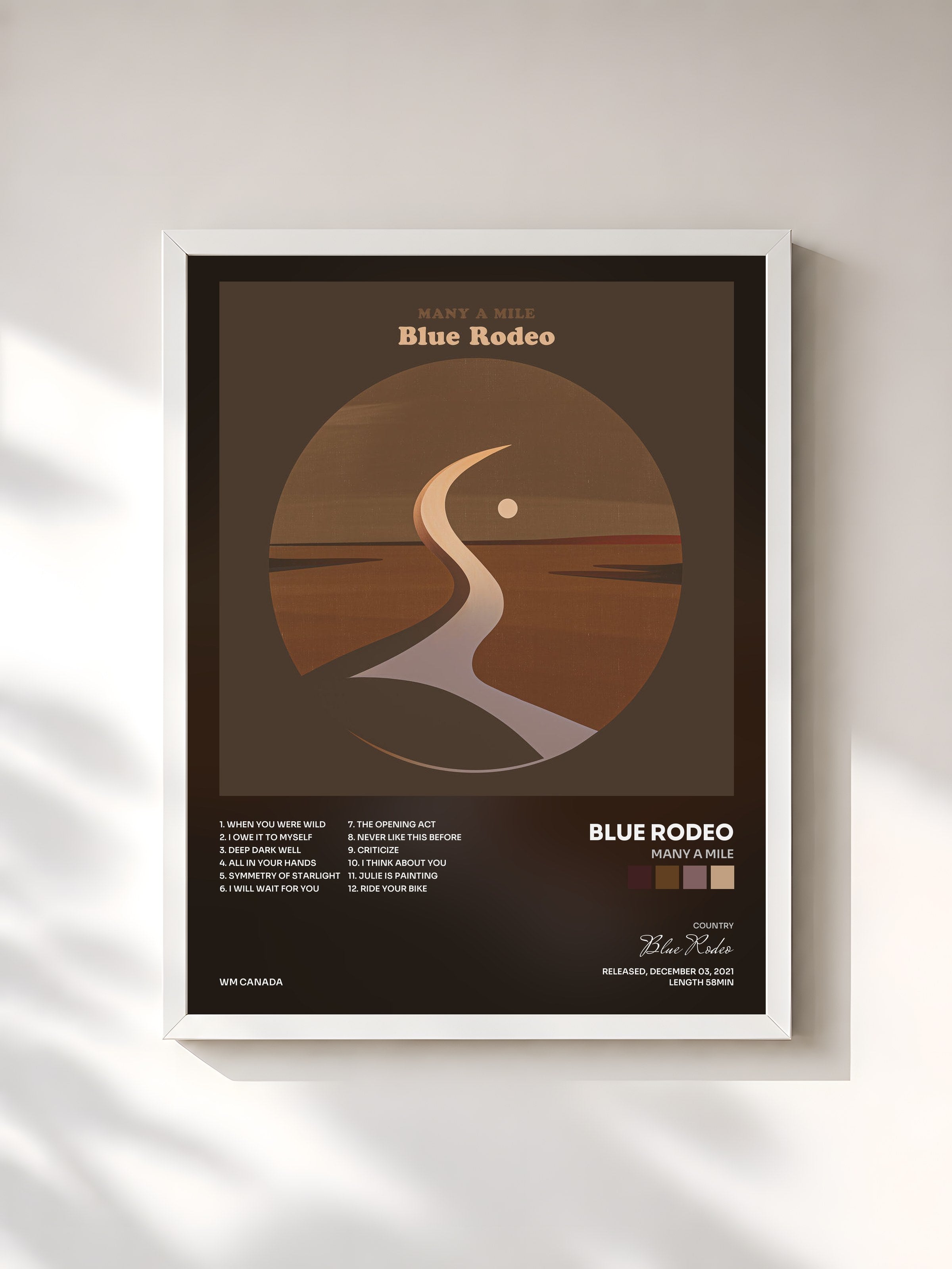 #blanc Tableau de l'album Many a Mile de Blue Rodeo, cadre blanc, imprimé et encadré en France