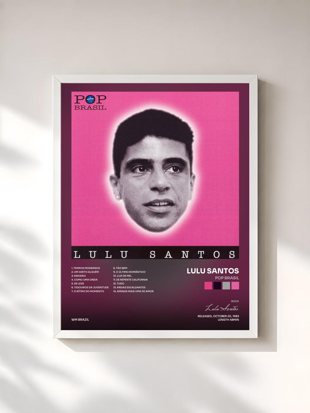 #blanc Tableau de l'album Pop Brasil de Lulu Santos, cadre blanc, imprimé et encadré en France