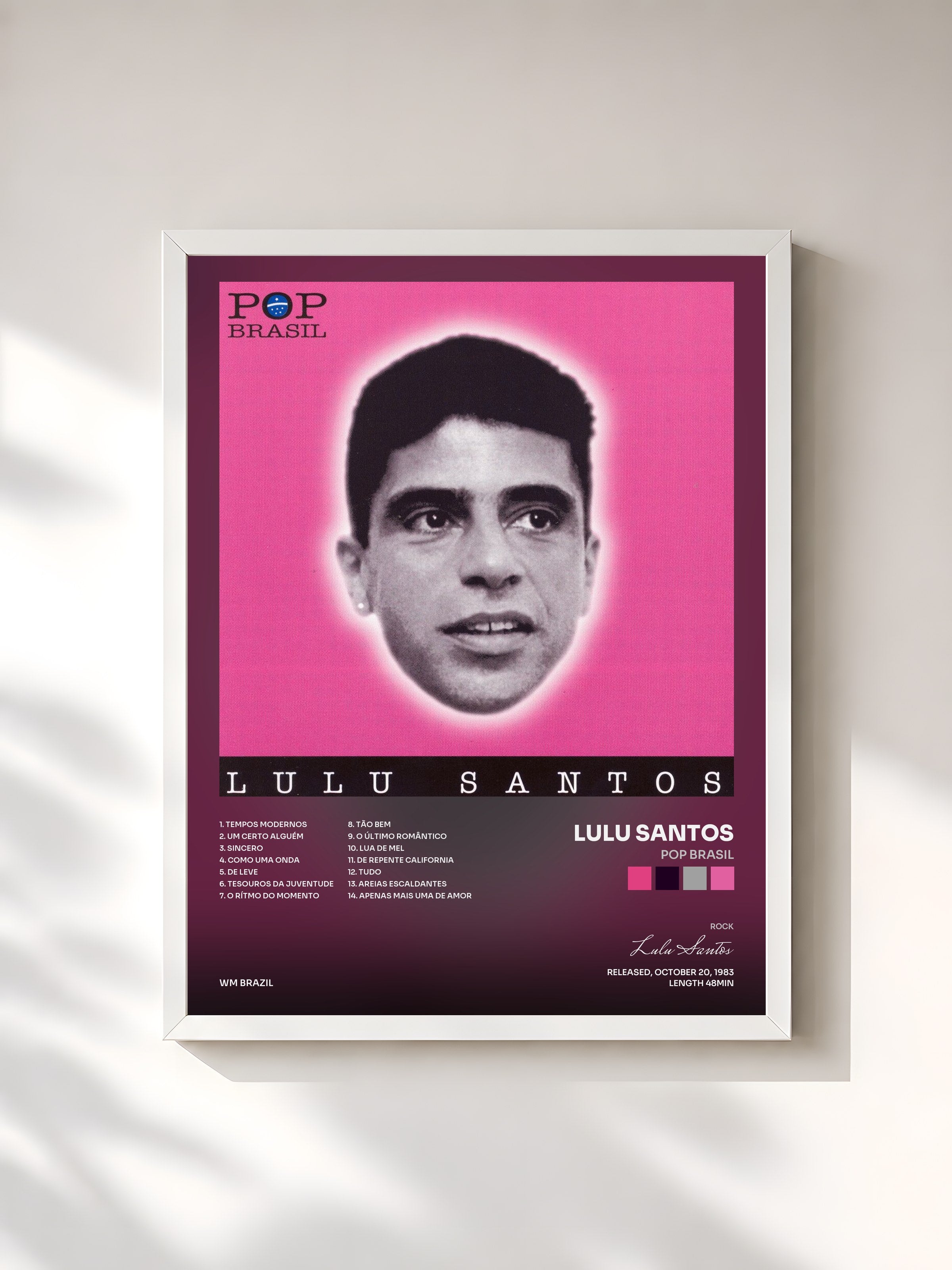 #blanc Tableau de l'album Pop Brasil de Lulu Santos, cadre blanc, imprimé et encadré en France