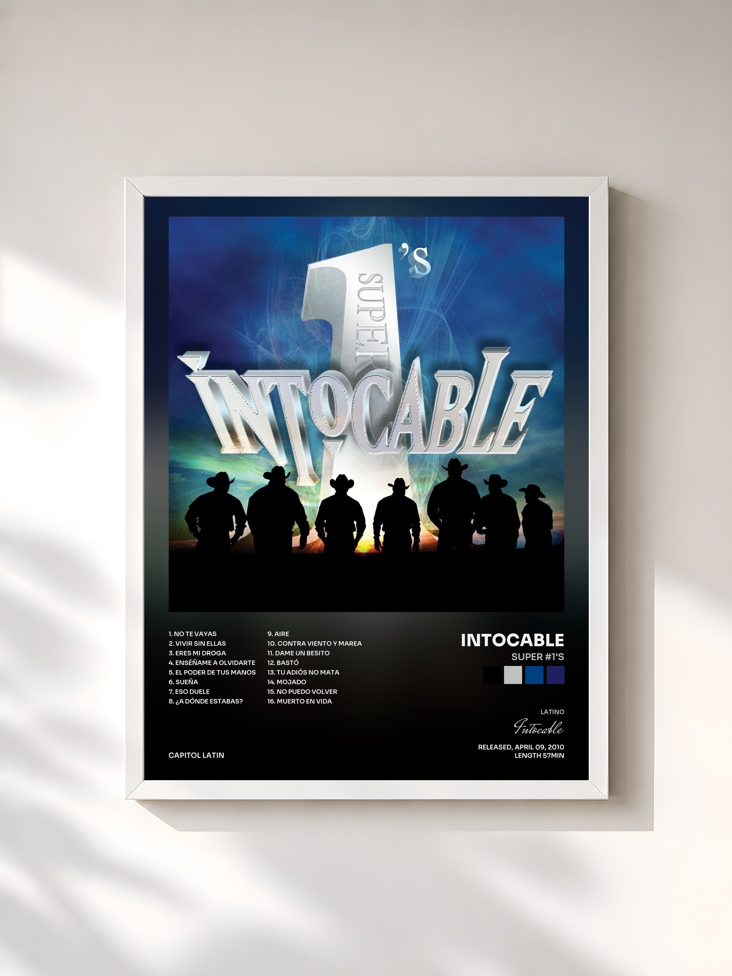 #blanc Tableau de l'album Super #1's de Intocable, cadre blanc, imprimé et encadré en France