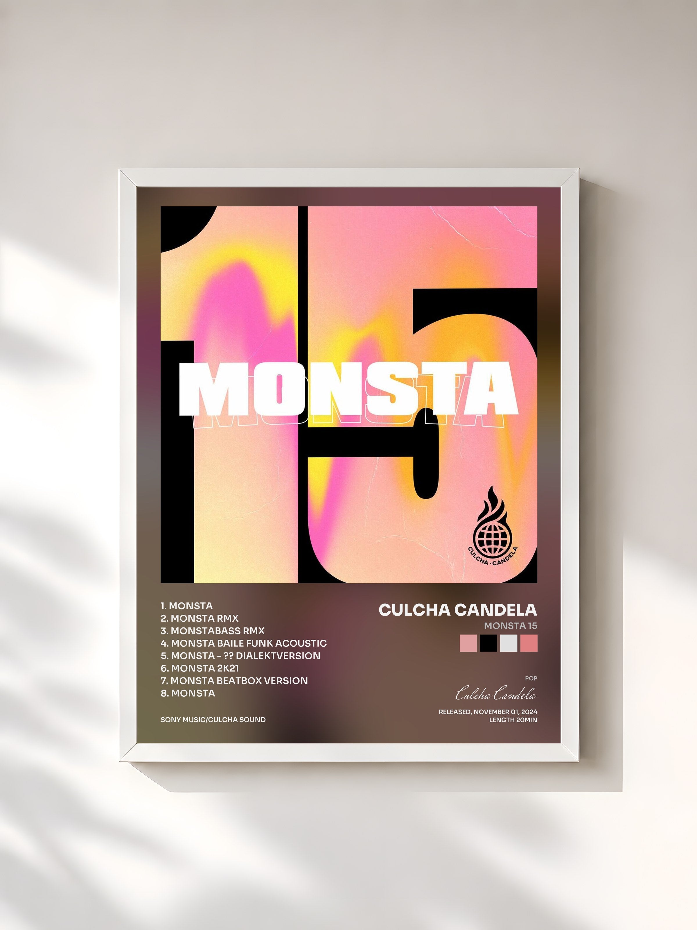 #blanc Tableau de l'album Monsta 15 de Culcha Candela, cadre blanc, imprimé et encadré en France