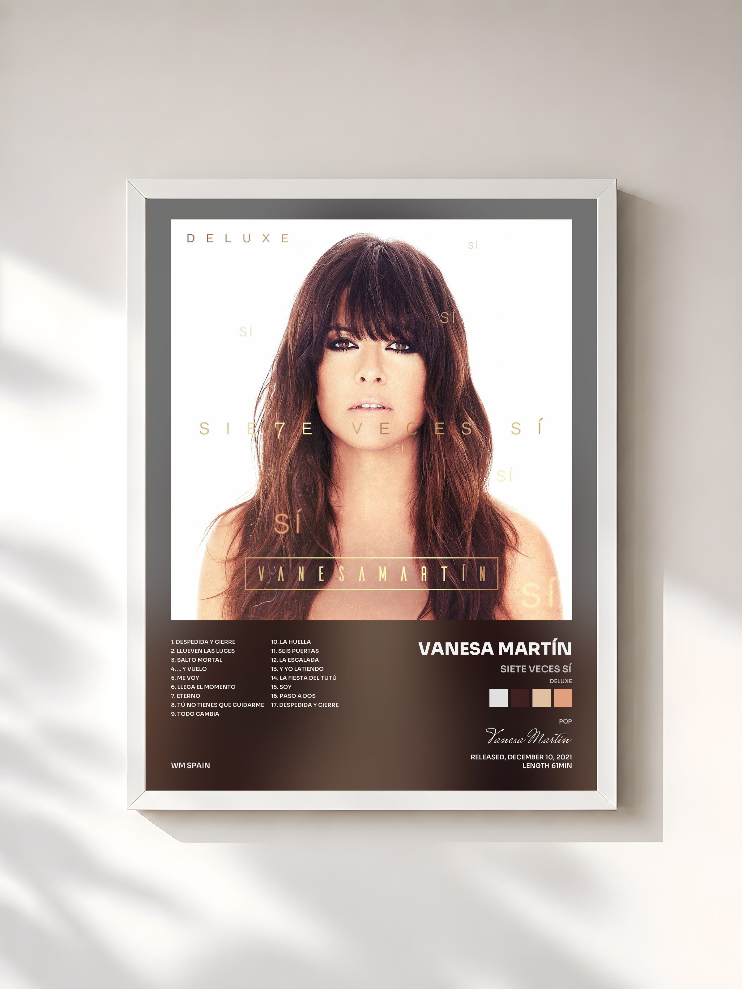#blanc Tableau de l'album Siete veces sí (Deluxe) de Vanesa Martín, cadre blanc, imprimé et encadré en France