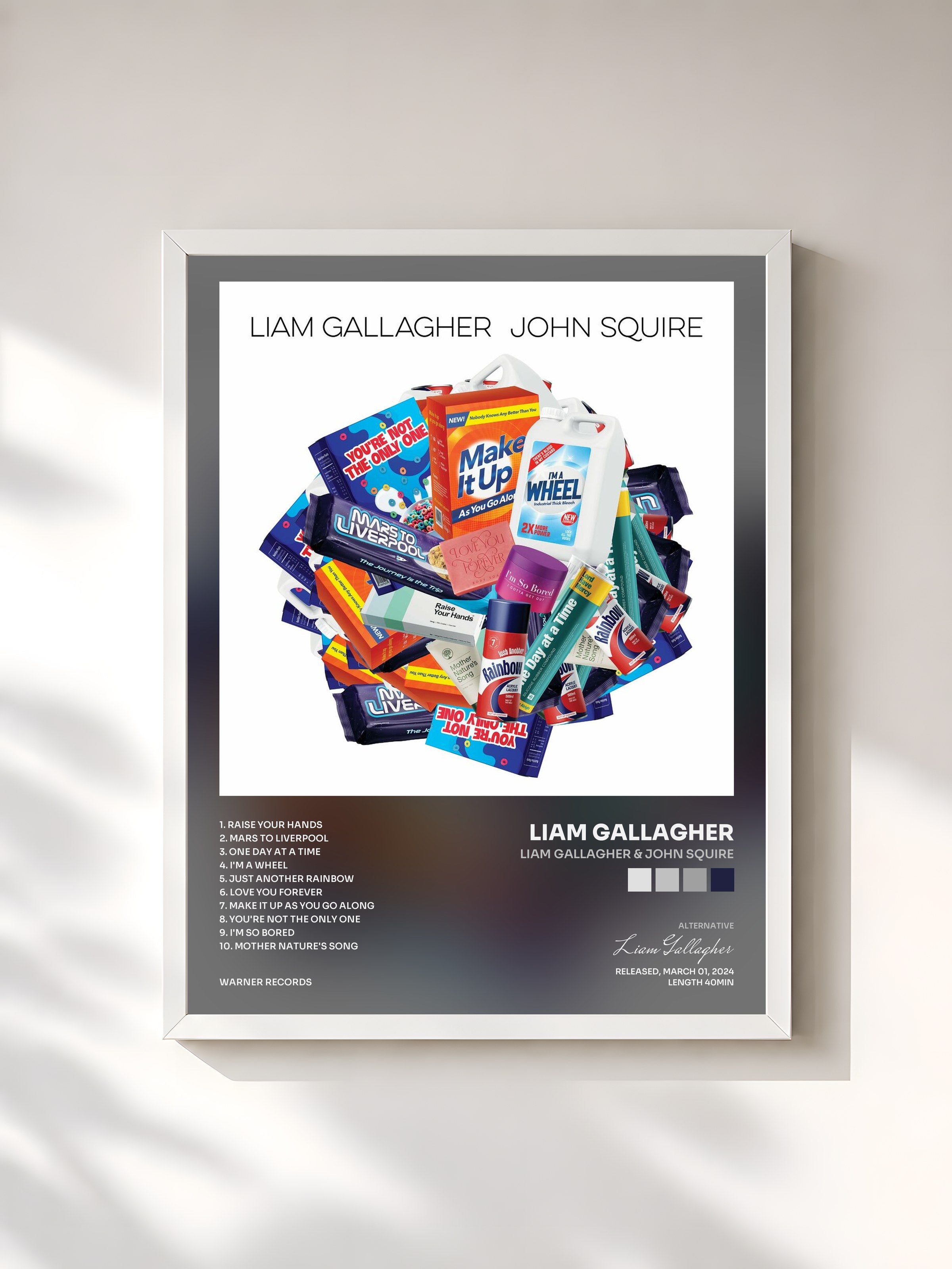 #blanc Tableau de l'album Liam Gallagher & John Squire de Liam Gallagher, cadre blanc, imprimé et encadré en France