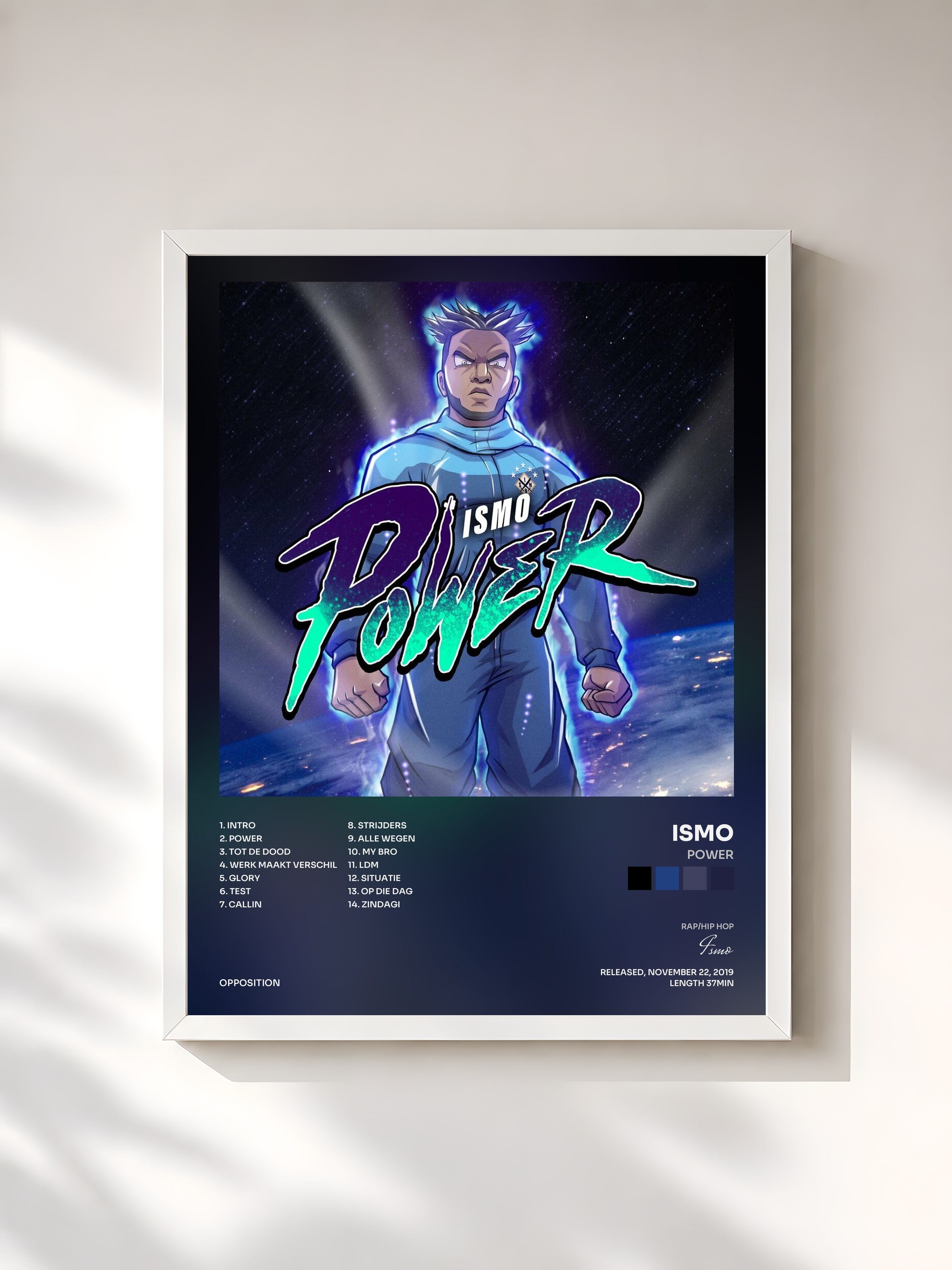 #blanc Tableau de l'album Power de Ismo, cadre blanc, imprimé et encadré en France
