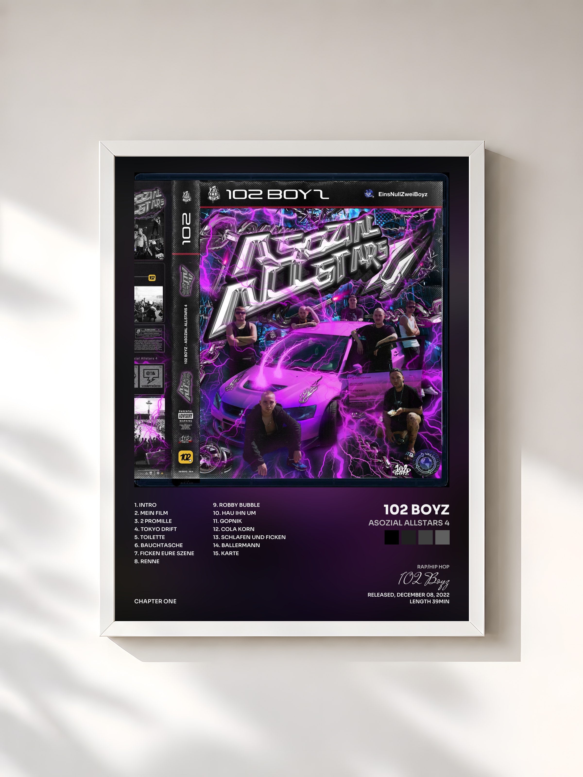#blanc Tableau de l'album Asozial Allstars 4 de 102 Boyz, cadre blanc, imprimé et encadré en France