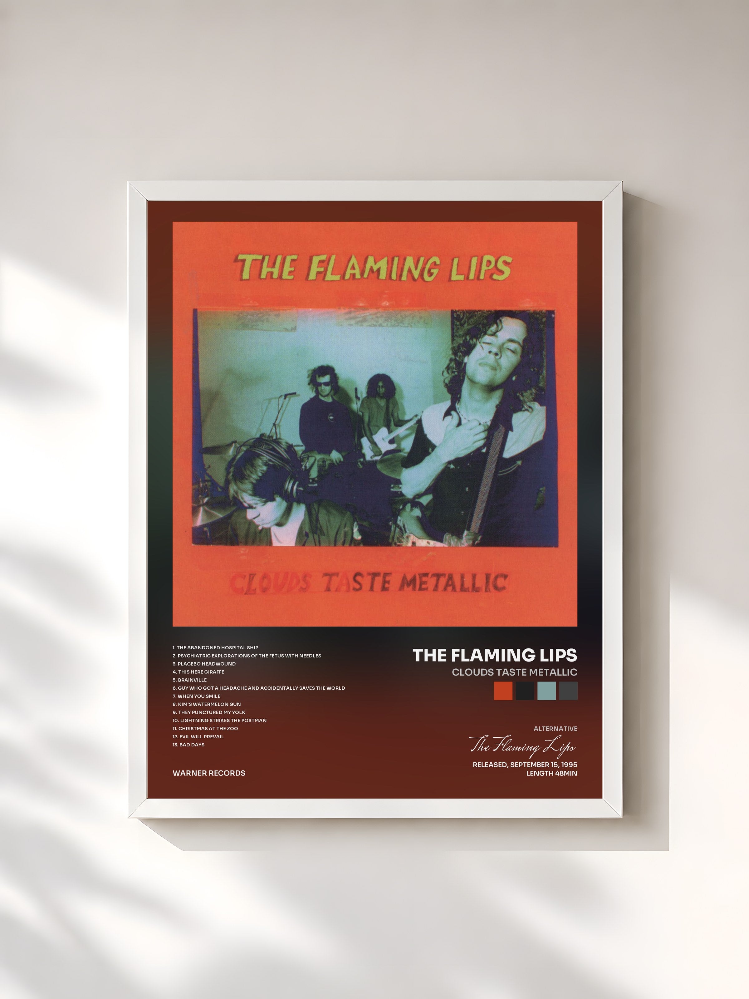 #blanc Tableau de l'album Clouds Taste Metallic de The Flaming Lips, cadre blanc, imprimé et encadré en France