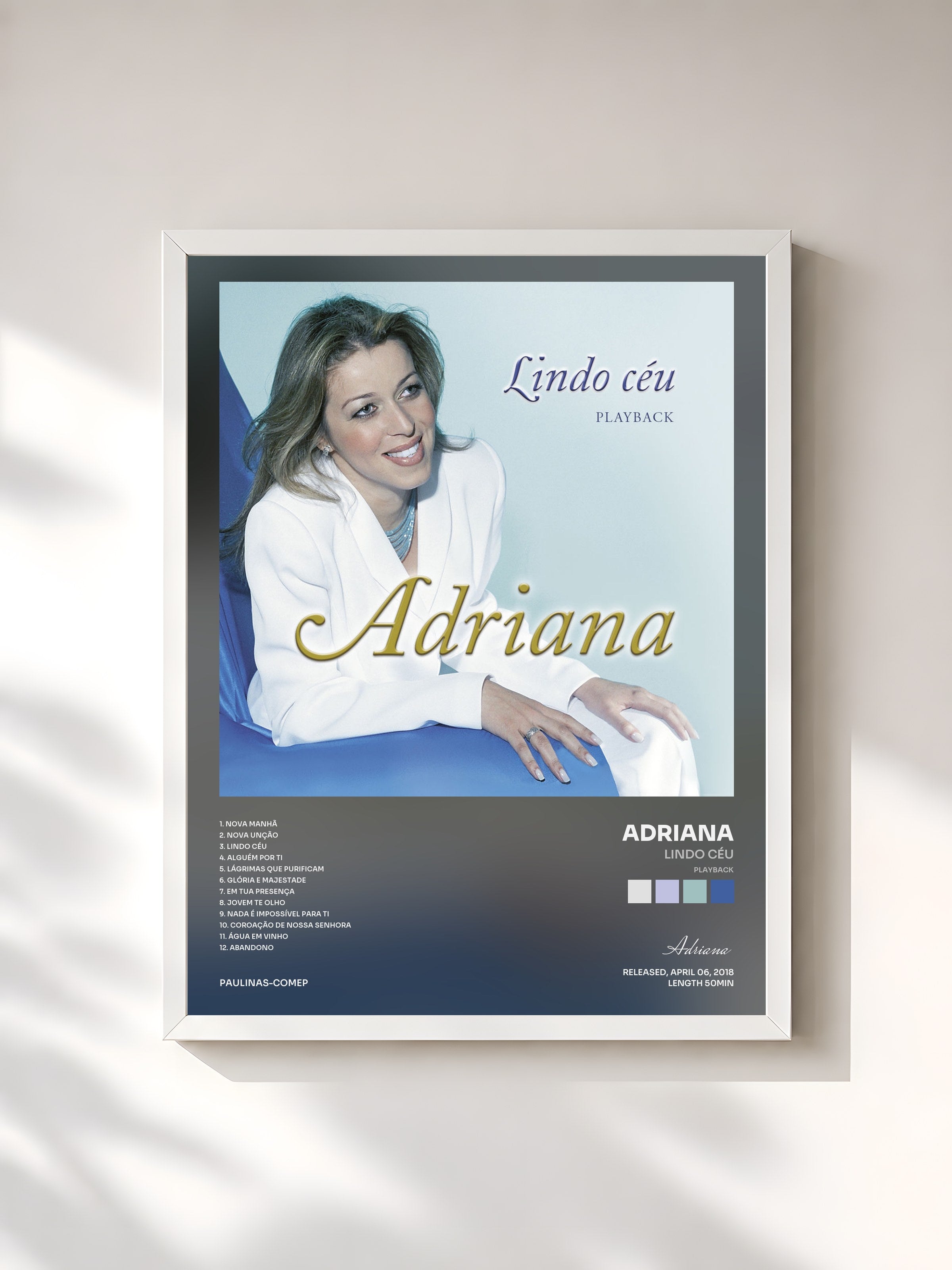 #blanc Tableau de l'album Lindo Céu (Playback) de Adriana, cadre blanc, imprimé et encadré en France