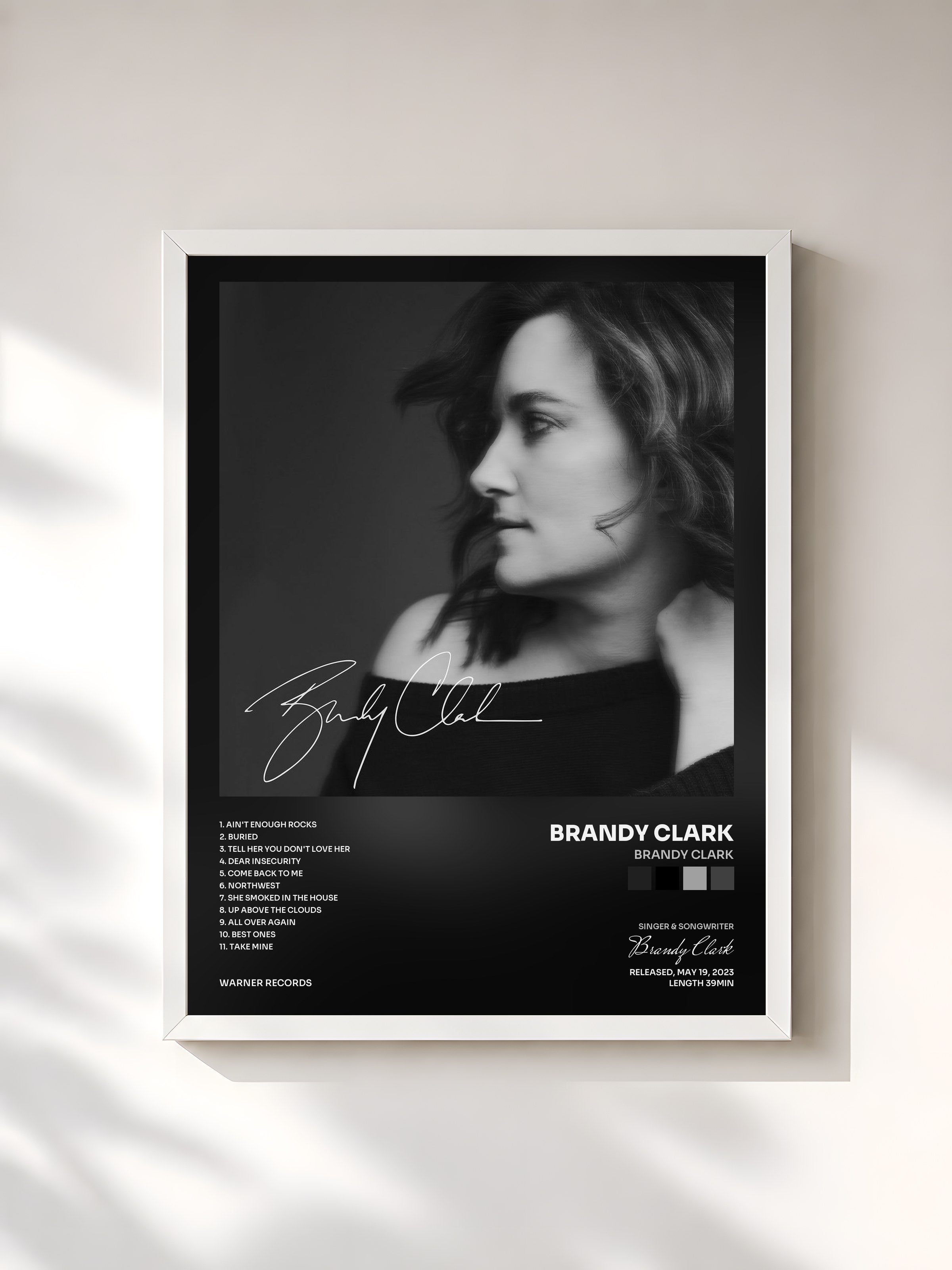 #blanc Tableau de l'album Brandy Clark de Brandy Clark, cadre blanc, imprimé et encadré en France