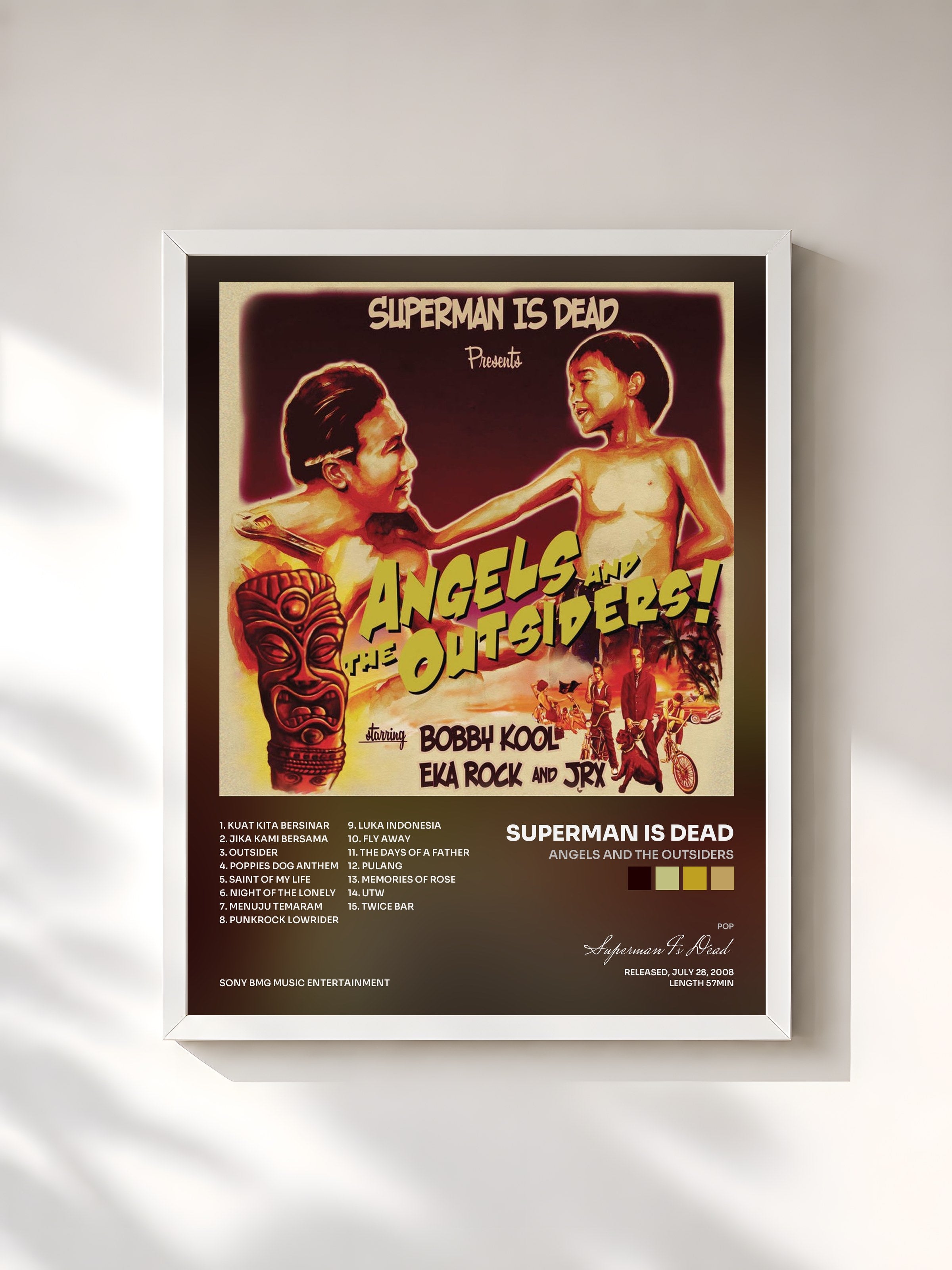 #blanc Tableau de l'album Angels And The Outsiders de Superman Is Dead, cadre blanc, imprimé et encadré en France