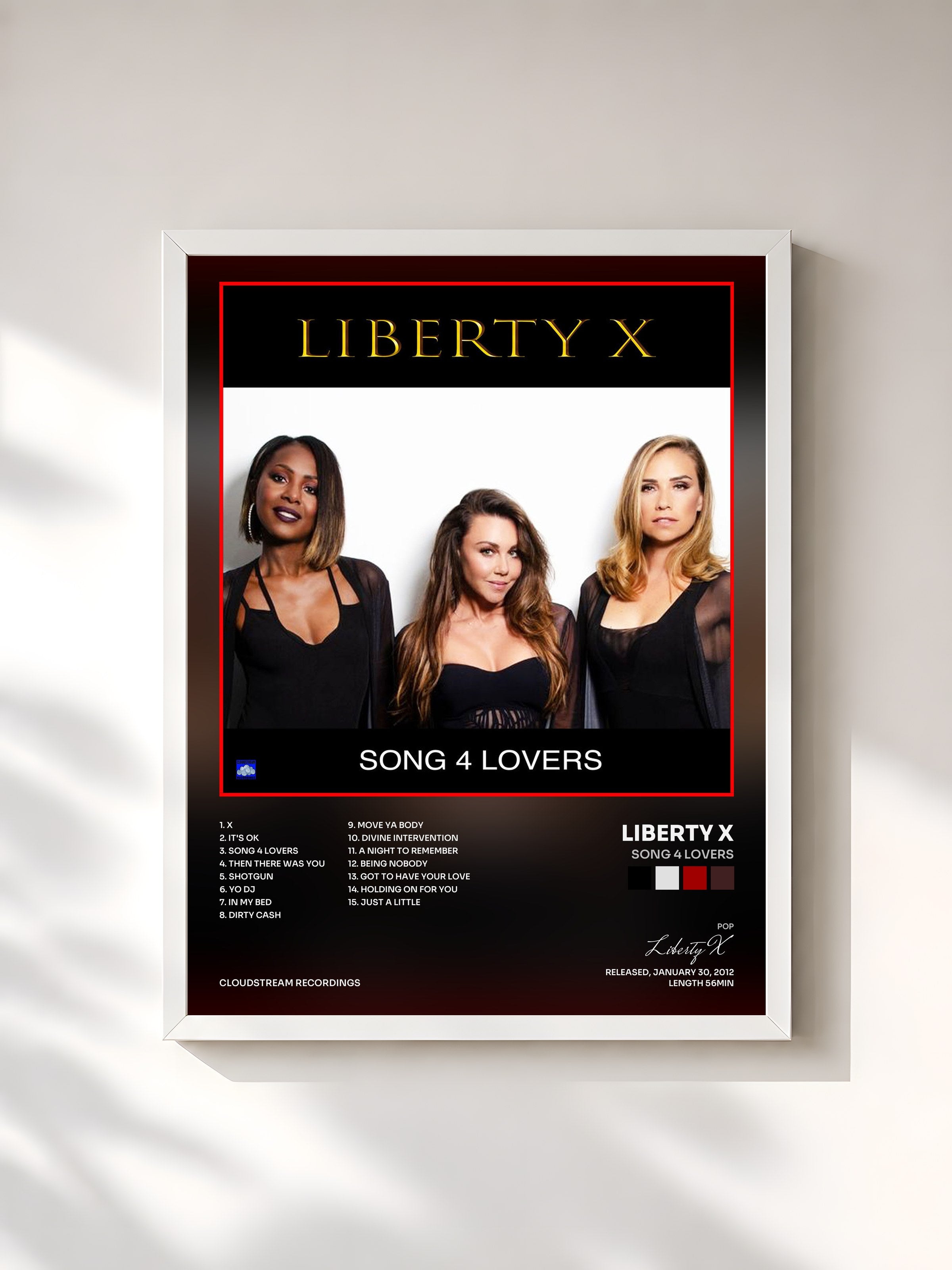 #blanc Tableau de l'album Song 4 Lovers de Liberty X, cadre blanc, imprimé et encadré en France