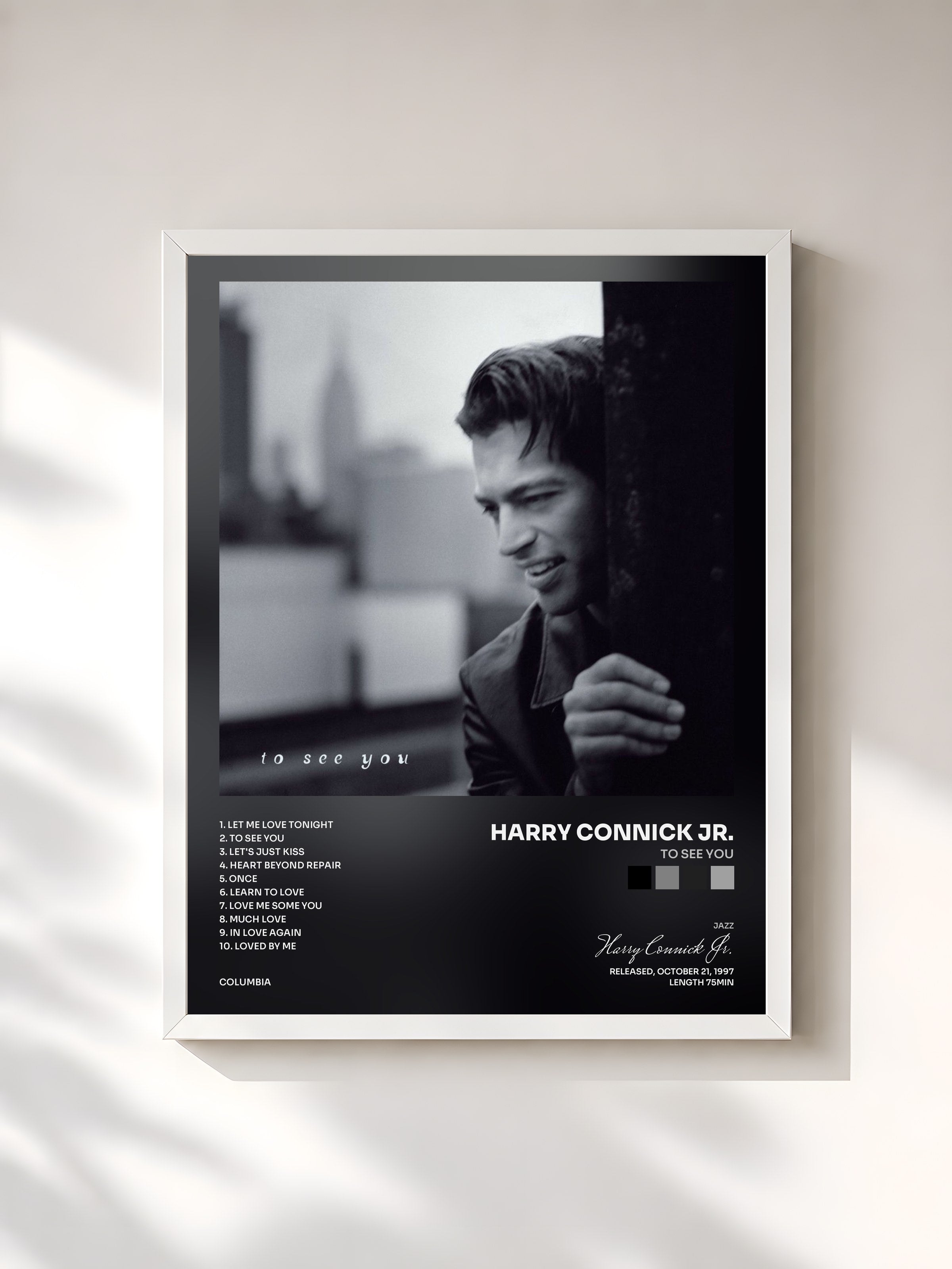 #blanc Tableau de l'album To See You de Harry Connick Jr., cadre blanc, imprimé et encadré en France