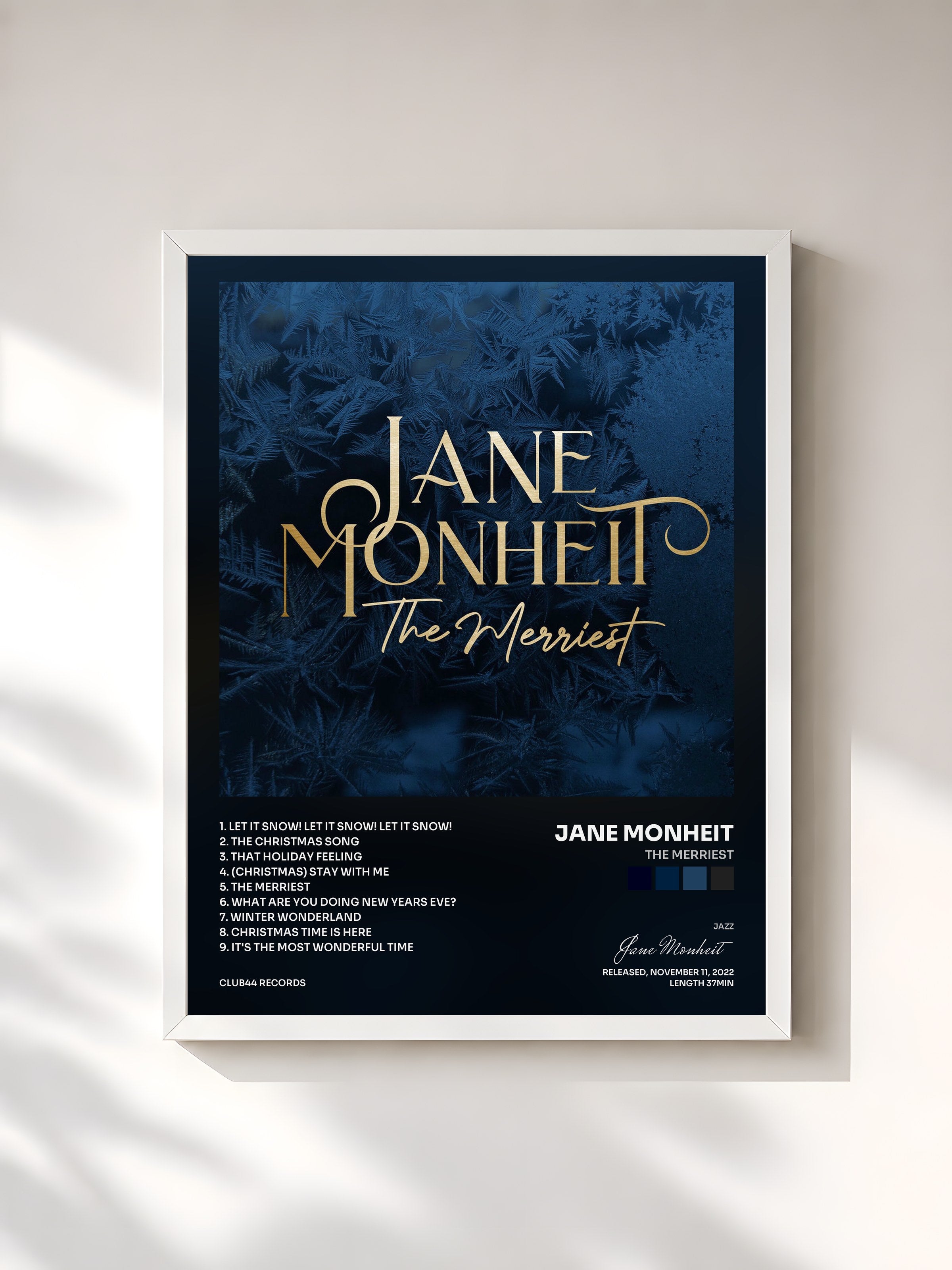 #blanc Tableau de l'album The Merriest de Jane Monheit, cadre blanc, imprimé et encadré en France