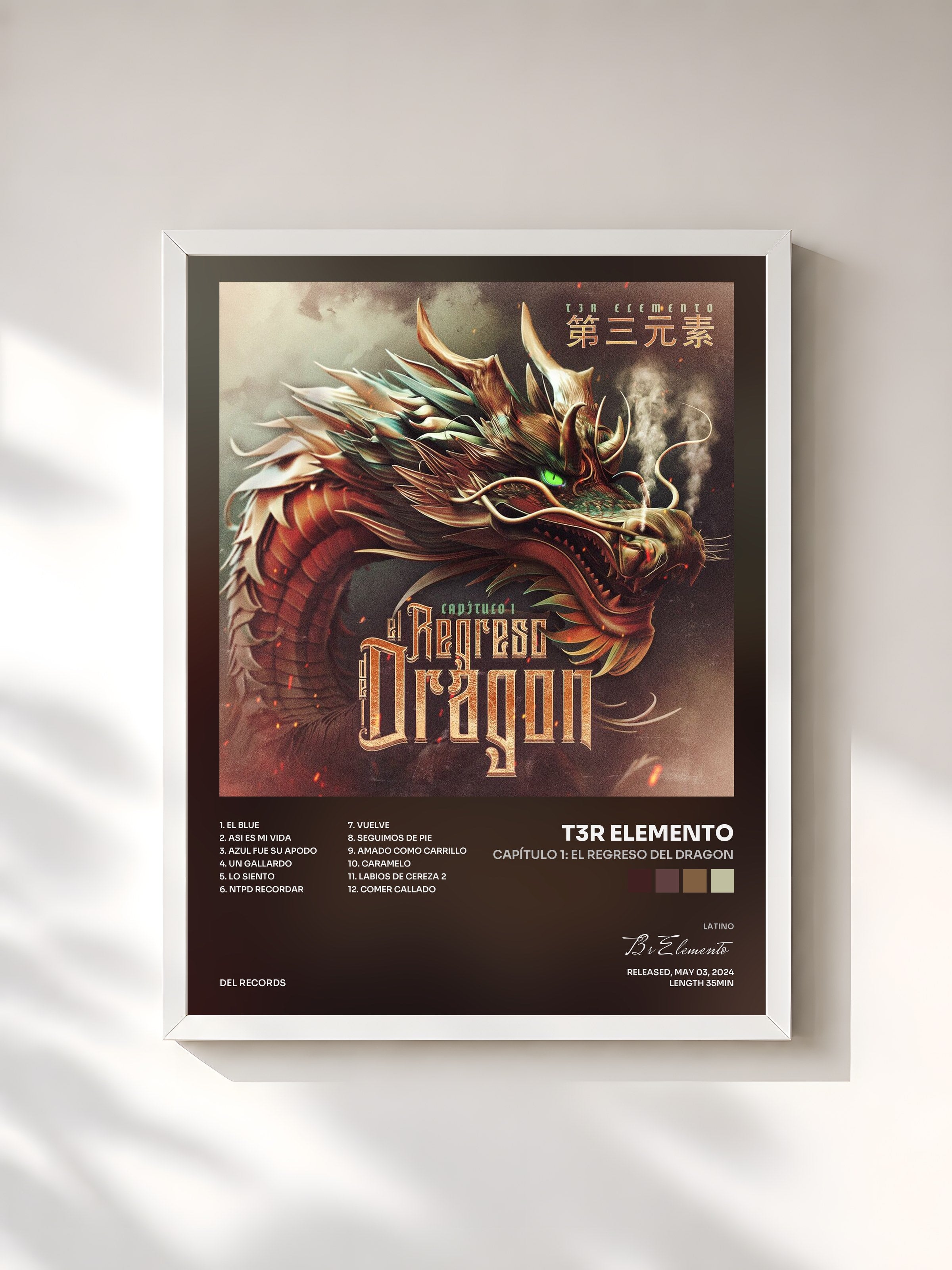 #blanc Tableau de l'album Capítulo 1: El Regreso Del Dragon de T3r Elemento, cadre blanc, imprimé et encadré en France