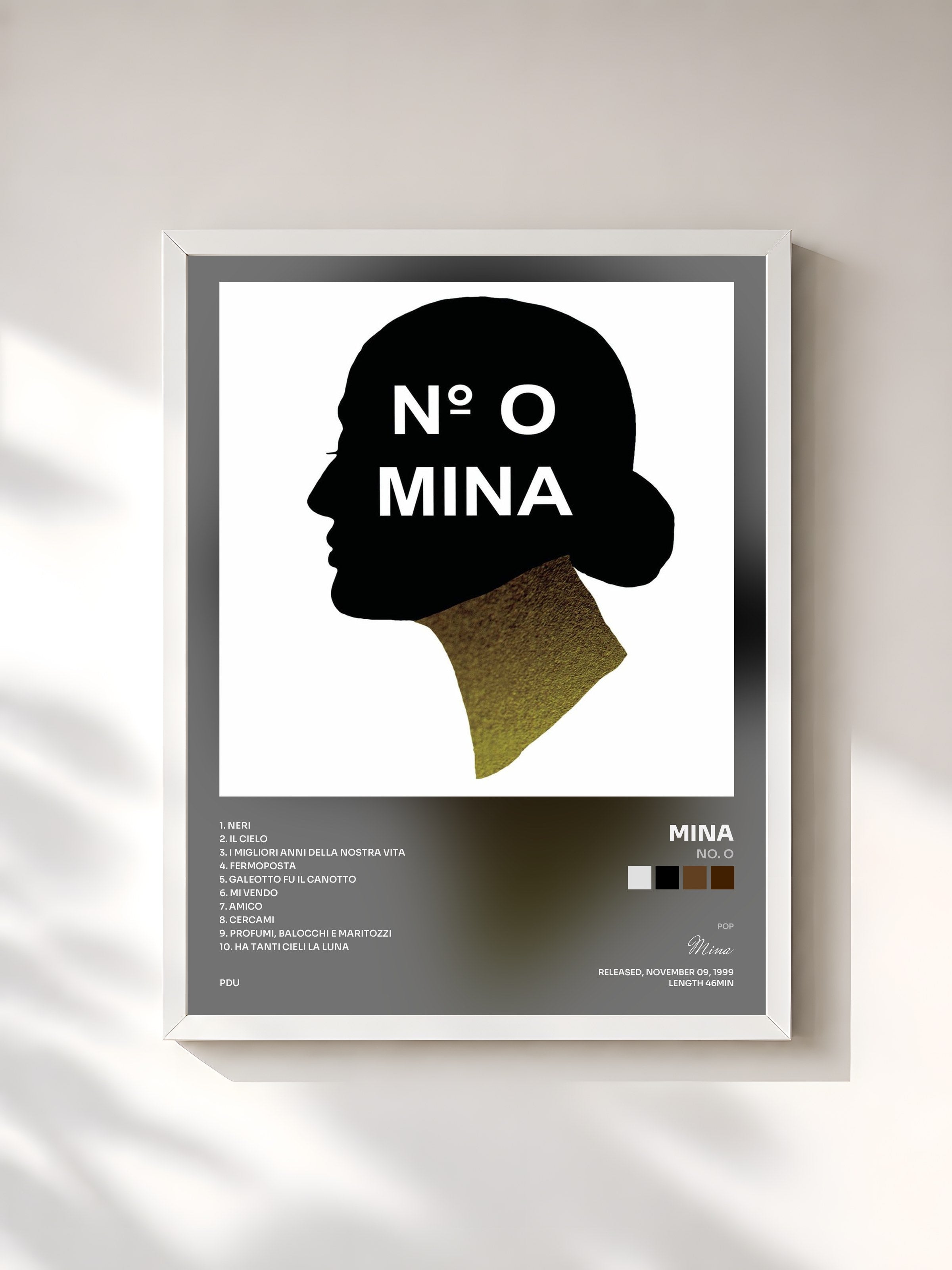 #blanc Tableau de l'album No. O de Mina, cadre blanc, imprimé et encadré en France