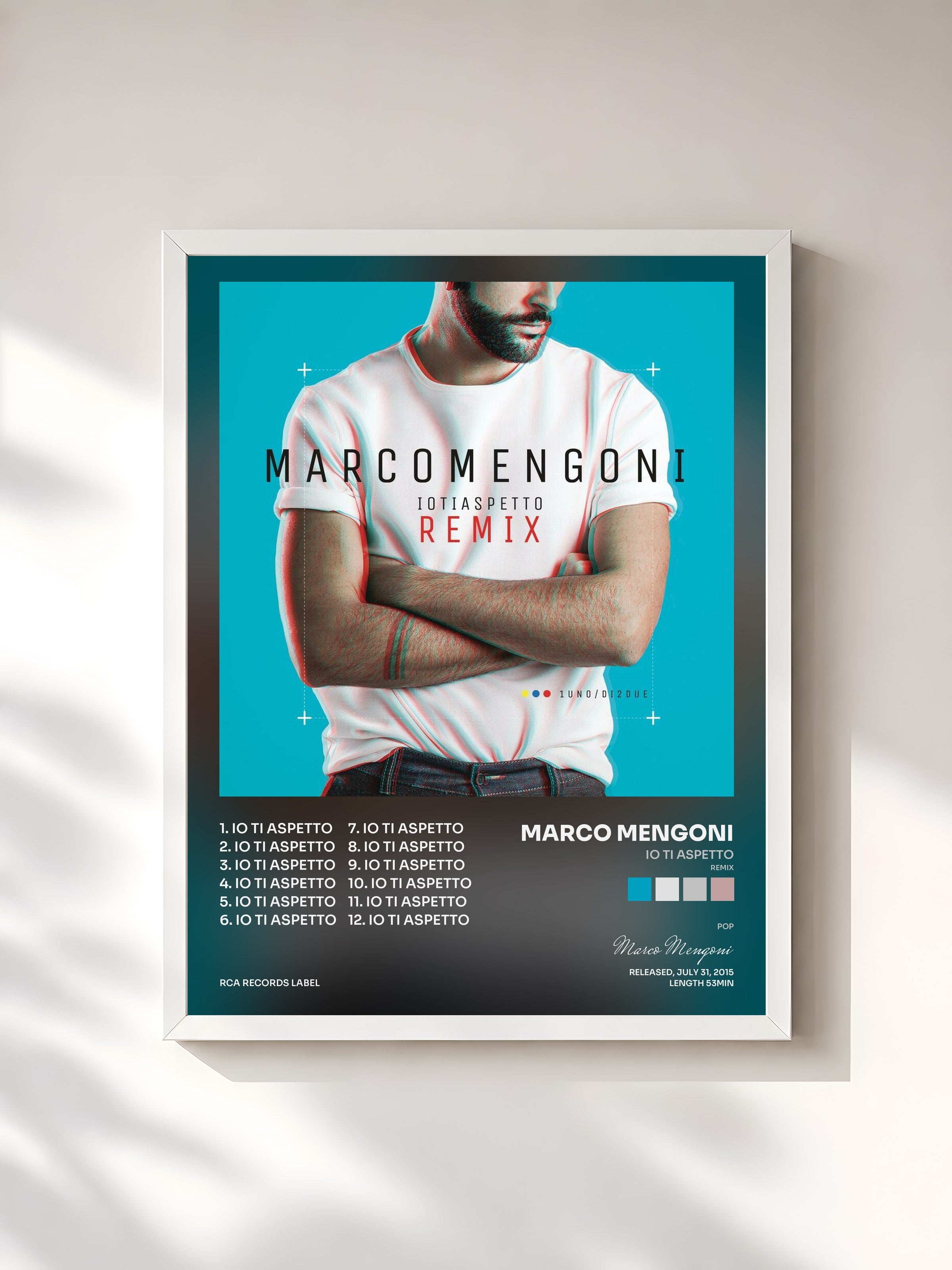 #blanc Tableau de l'album Io ti aspetto (Remix) de Marco Mengoni, cadre blanc, imprimé et encadré en France