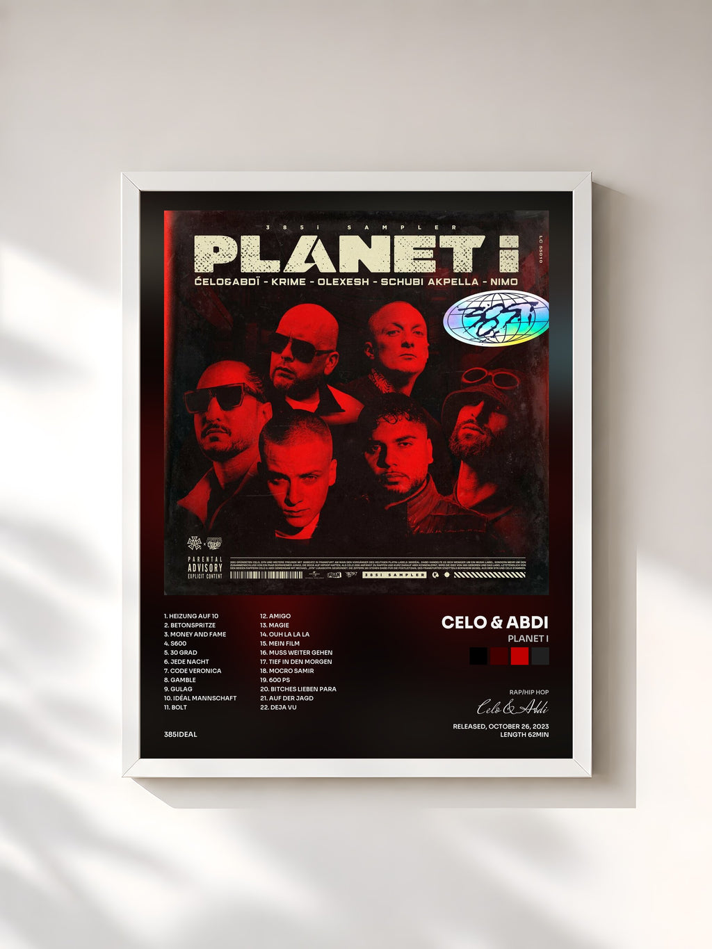 #blanc Tableau de l'album PLANET i de Celo & Abdi, cadre blanc, imprimé et encadré en France
