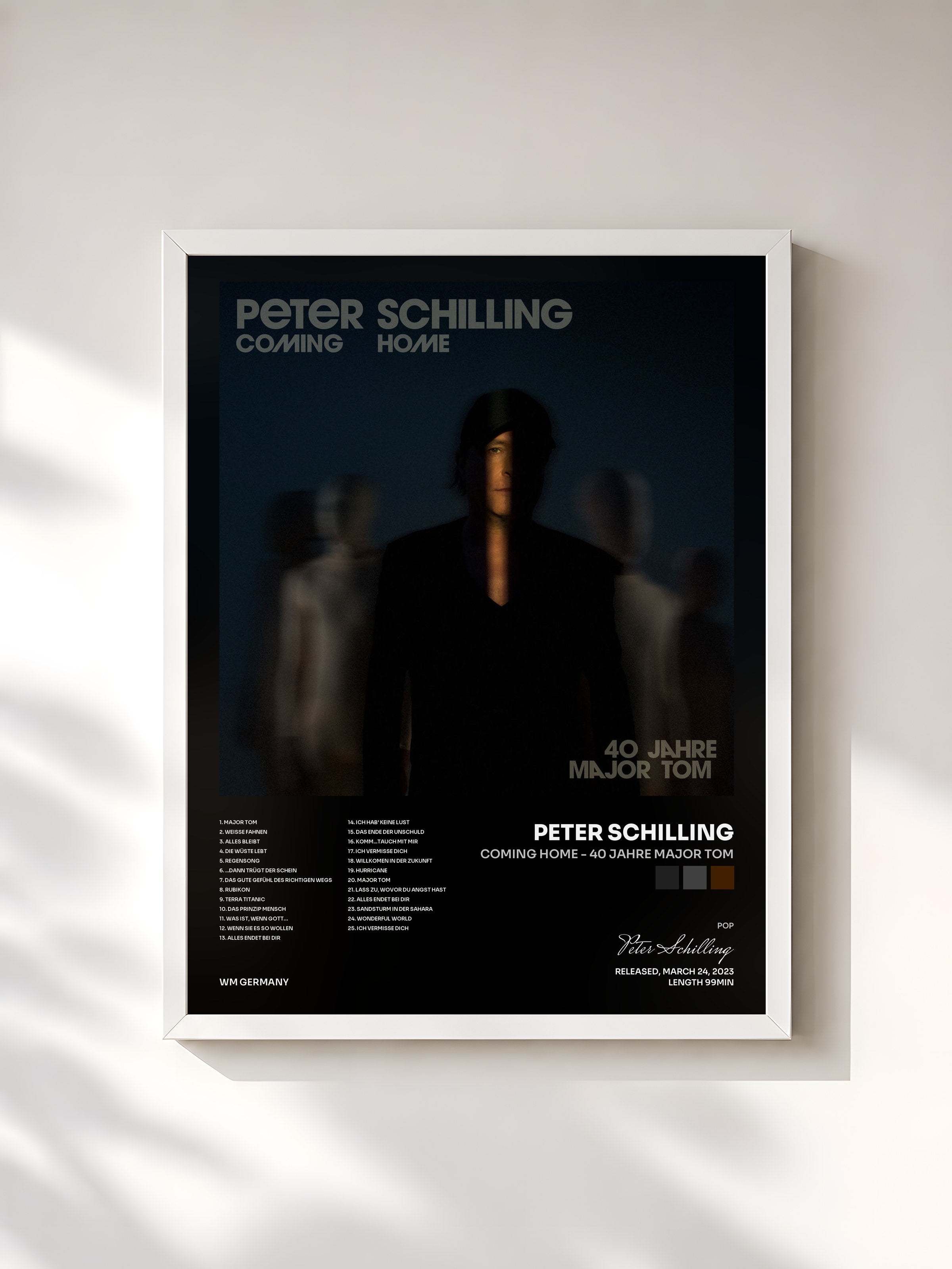 #blanc Tableau de l'album Coming Home - 40 Jahre Major Tom de Peter Schilling, cadre blanc, imprimé et encadré en France
