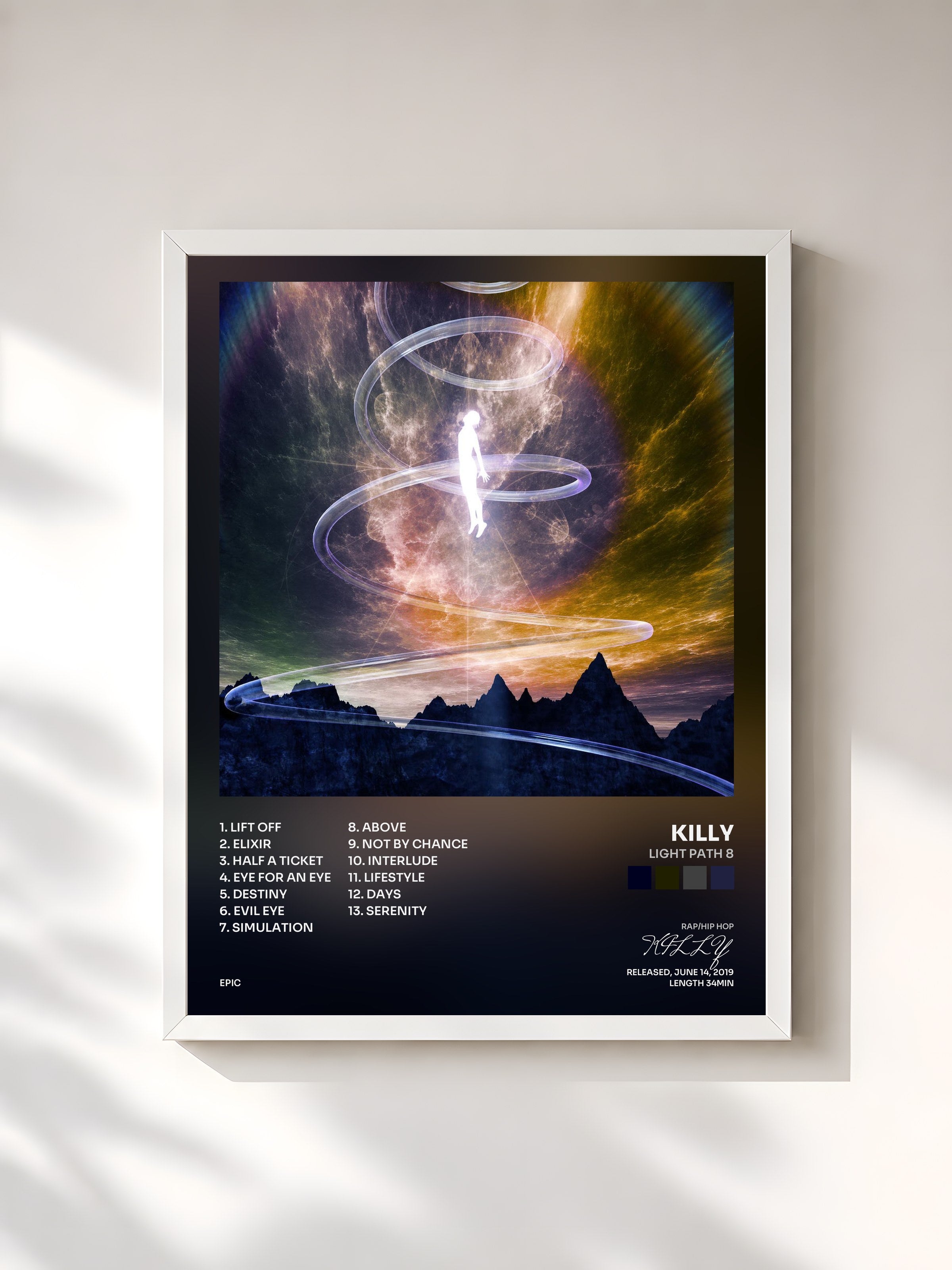 #blanc Tableau de l'album Light Path 8 de KILLY, cadre blanc, imprimé et encadré en France