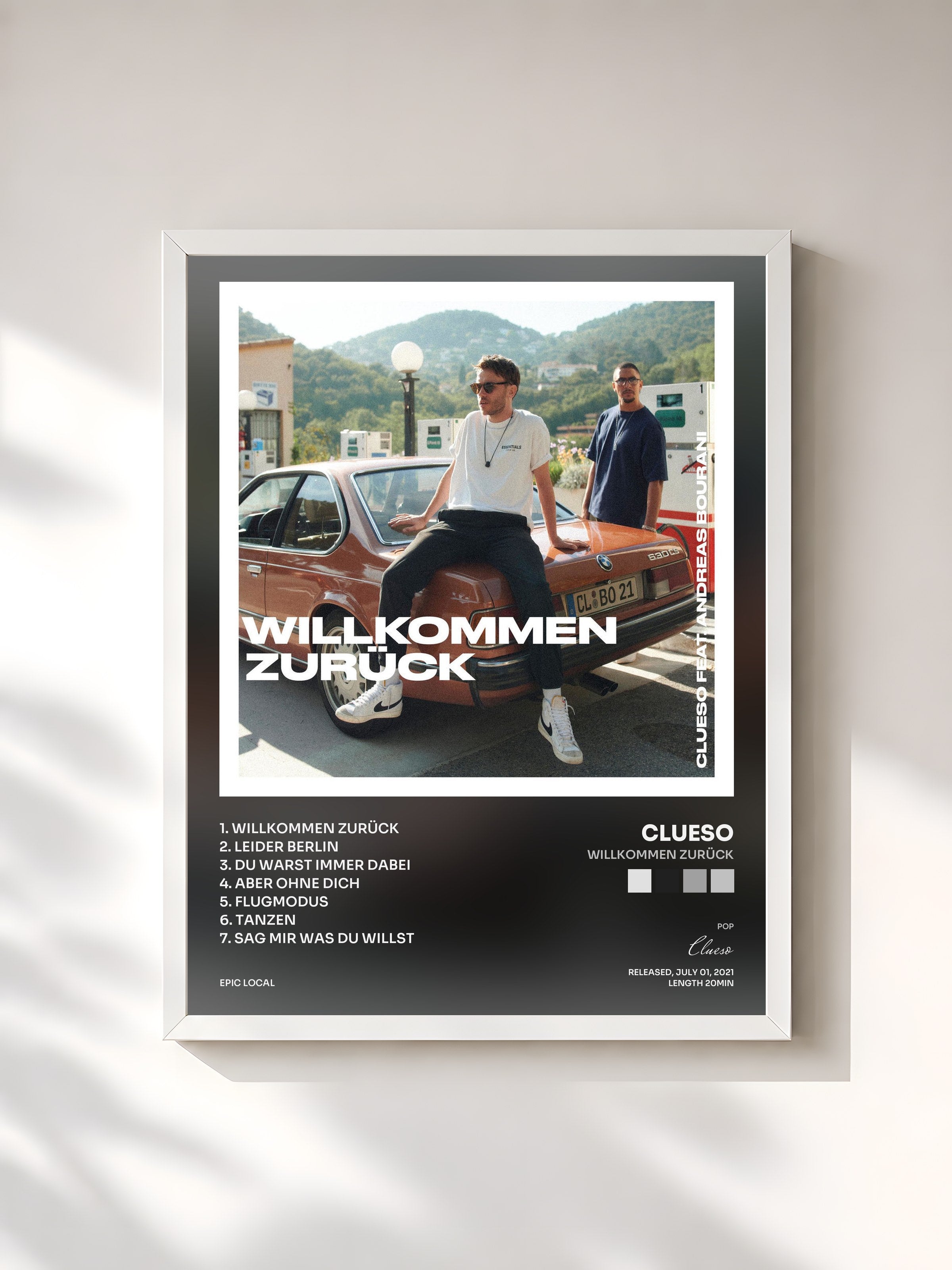 #blanc Tableau de l'album Willkommen Zurück de Clueso, cadre blanc, imprimé et encadré en France
