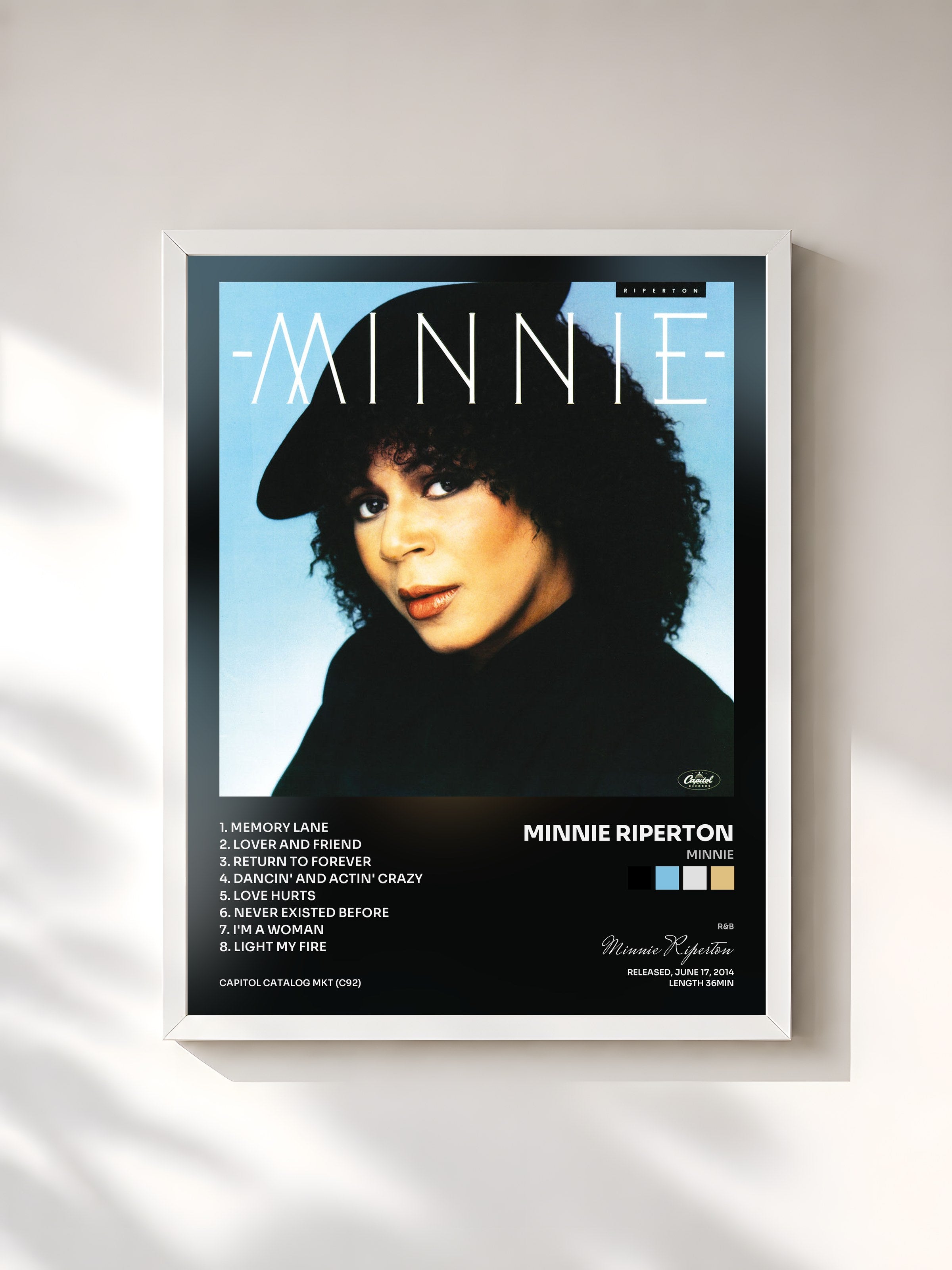 #blanc Tableau de l'album Minnie de Minnie Riperton, cadre blanc, imprimé et encadré en France