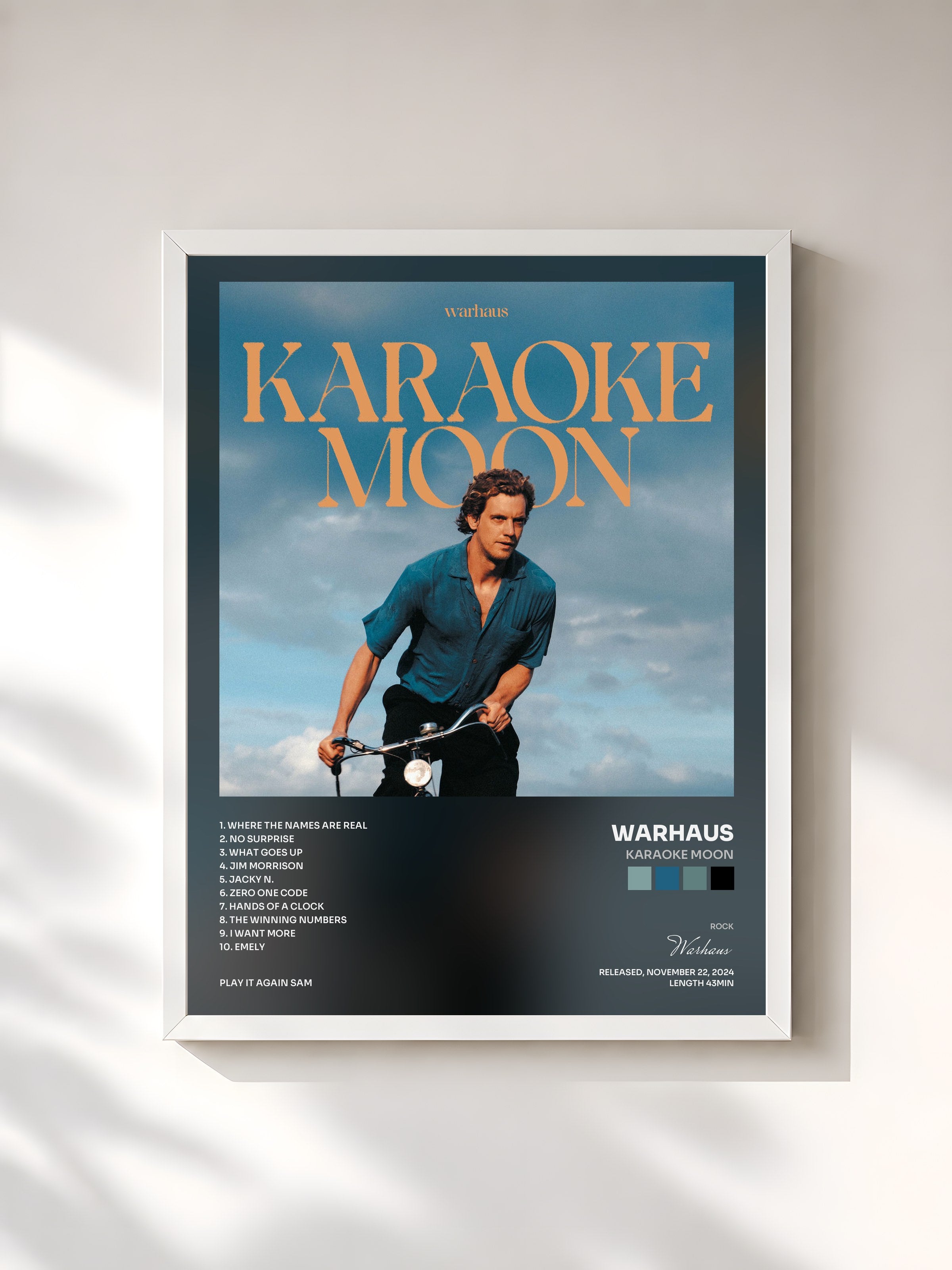 #blanc Tableau de l'album Karaoke Moon de Warhaus, cadre blanc, imprimé et encadré en France