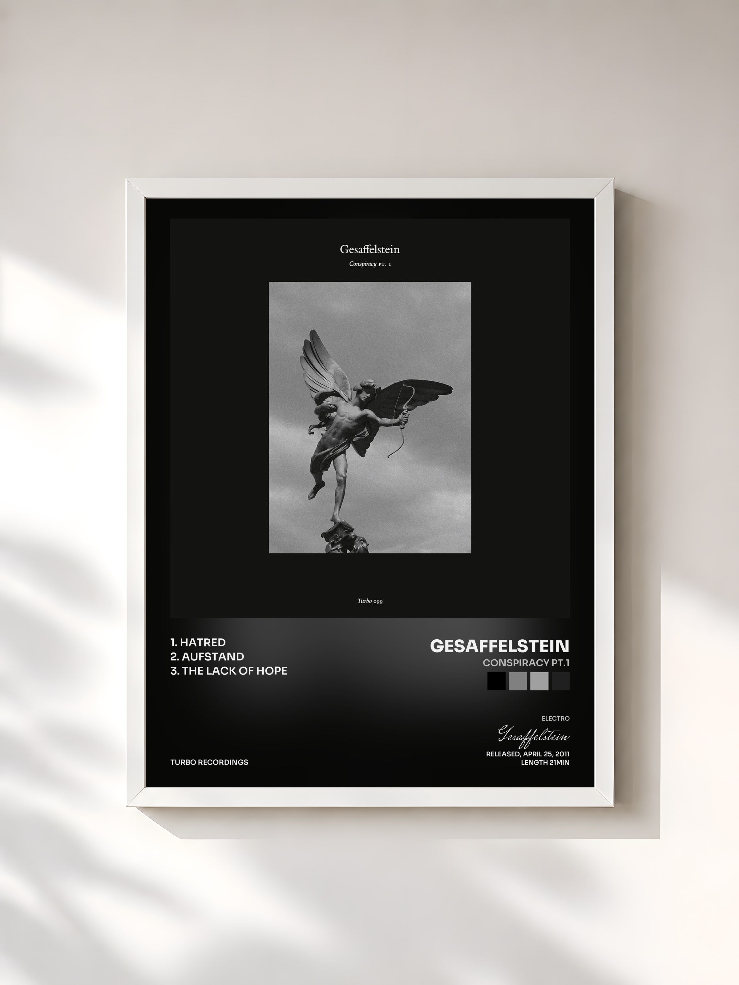 #blanc Tableau de l'album Conspiracy Pt.1 de Gesaffelstein, cadre blanc, imprimé et encadré en France