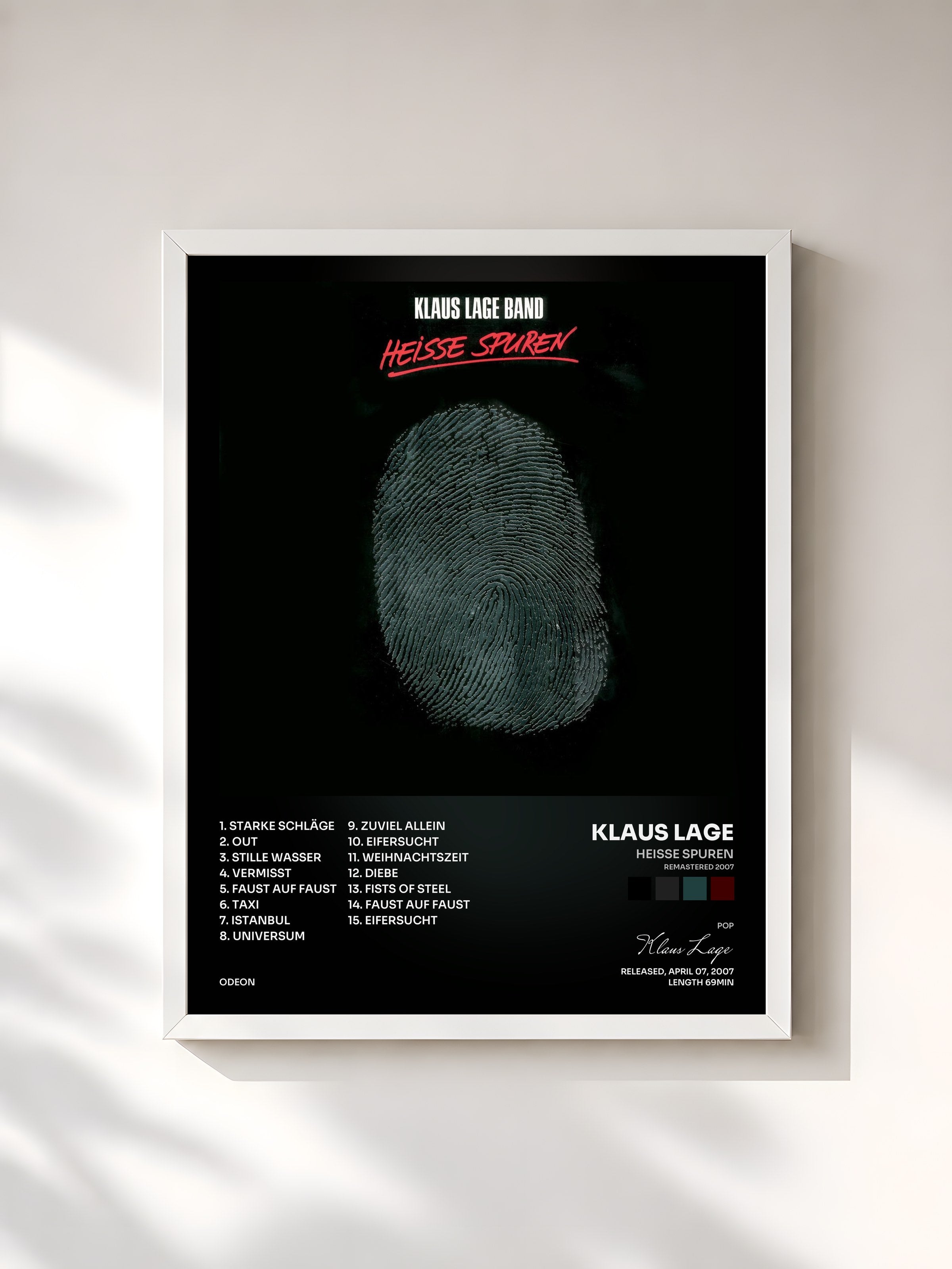 #blanc Tableau de l'album Heiße Spuren (Remastered 2007) de Klaus Lage, cadre blanc, imprimé et encadré en France