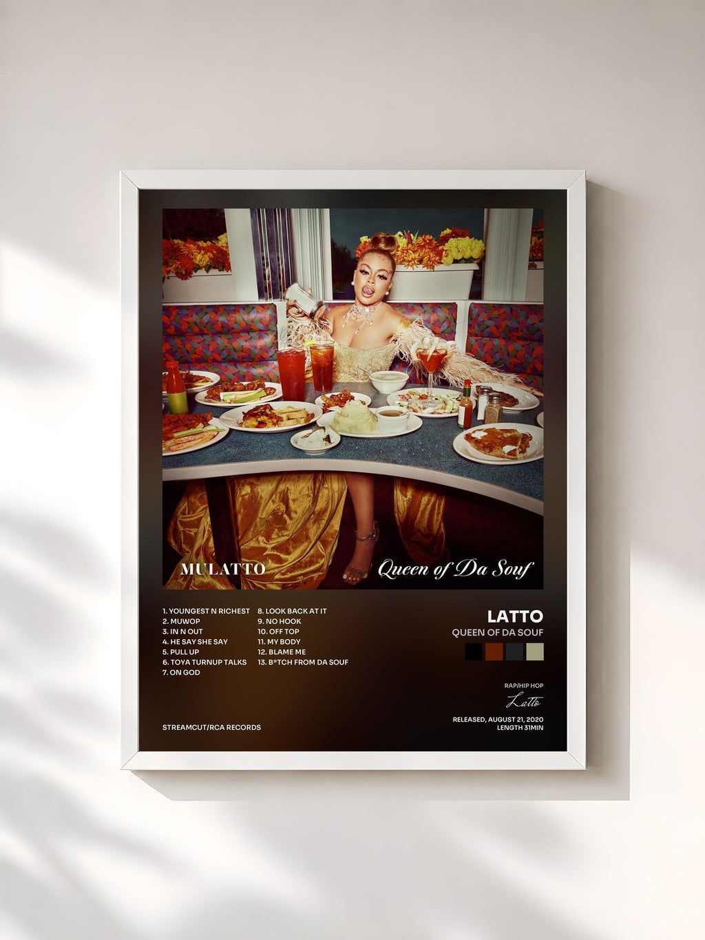 #blanc Tableau de l'album Queen of Da Souf de Latto, cadre blanc, imprimé et encadré en France