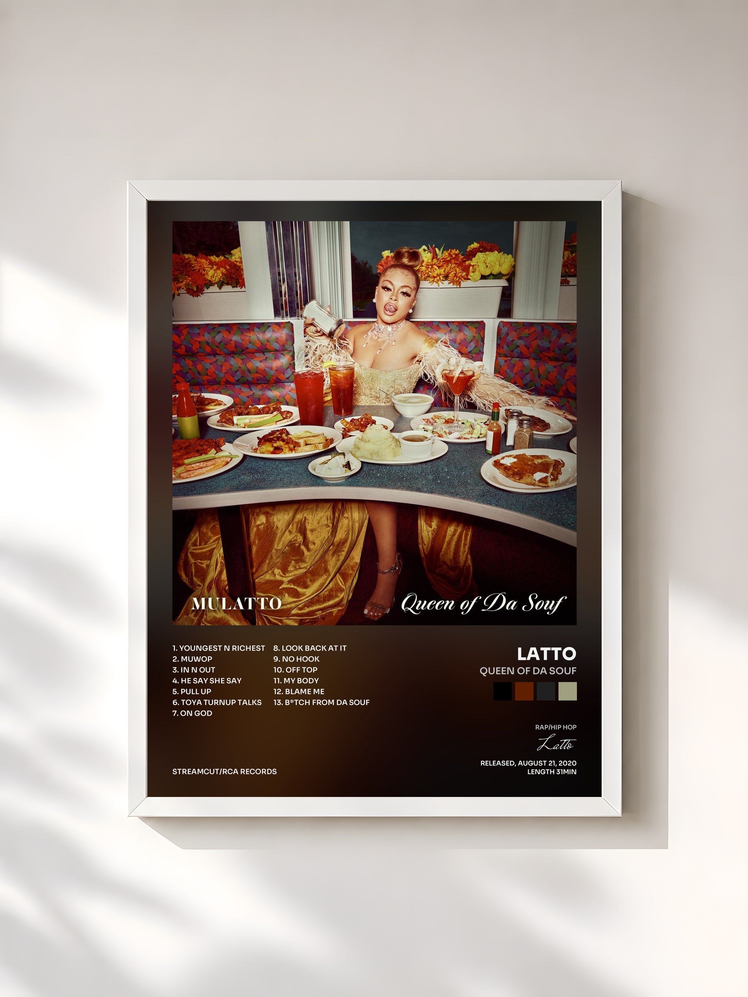 #blanc Tableau de l'album Queen of Da Souf de Latto, cadre blanc, imprimé et encadré en France