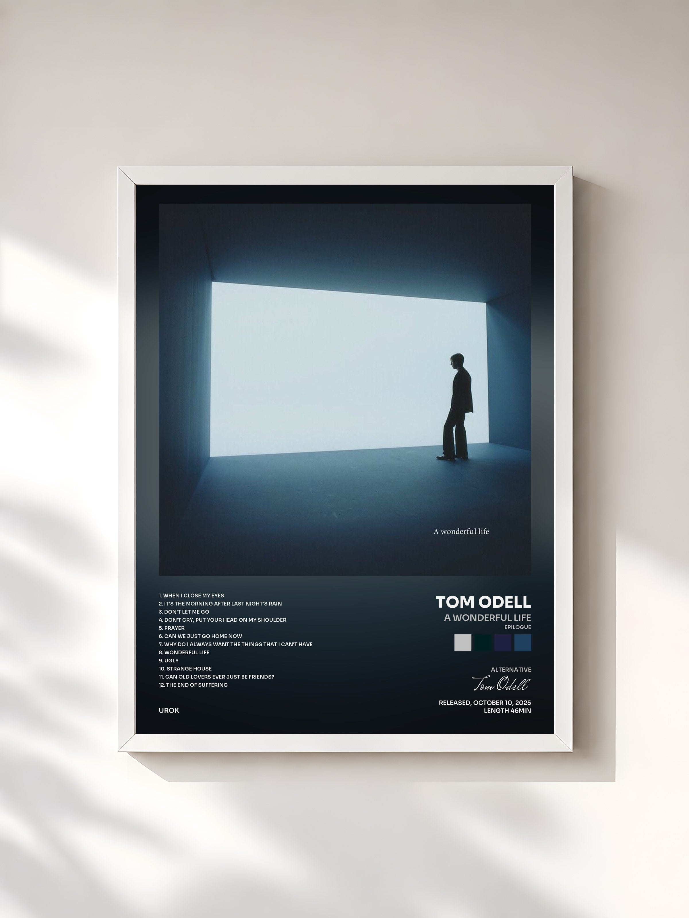 #blanc Tableau de l'album A Wonderful Life (Epilogue) de Tom Odell, cadre blanc, imprimé et encadré en France