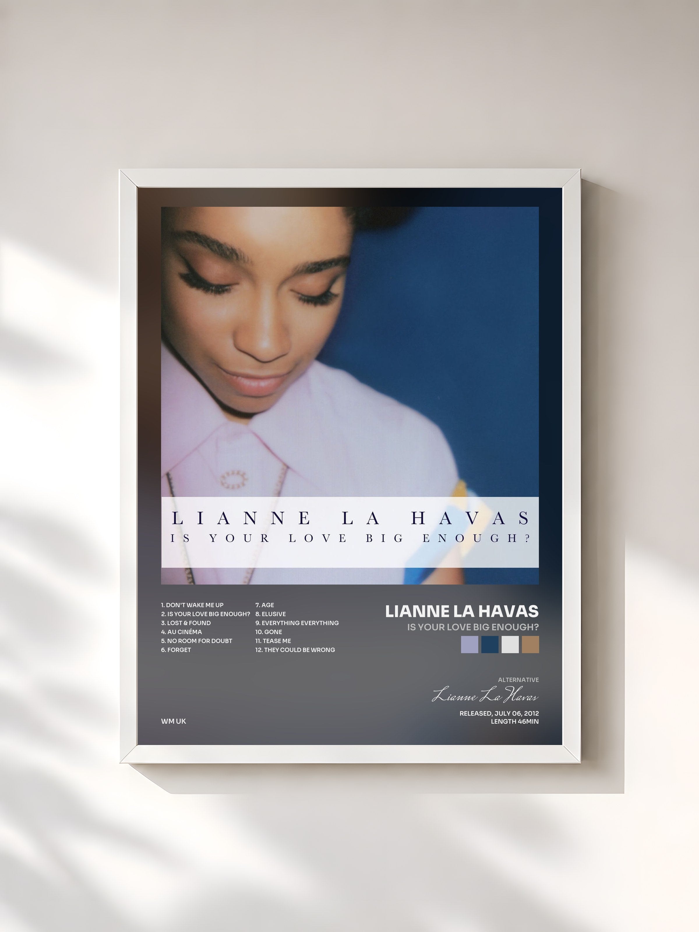#blanc Tableau de l'album Is Your Love Big Enough? de Lianne La Havas, cadre blanc, imprimé et encadré en France
