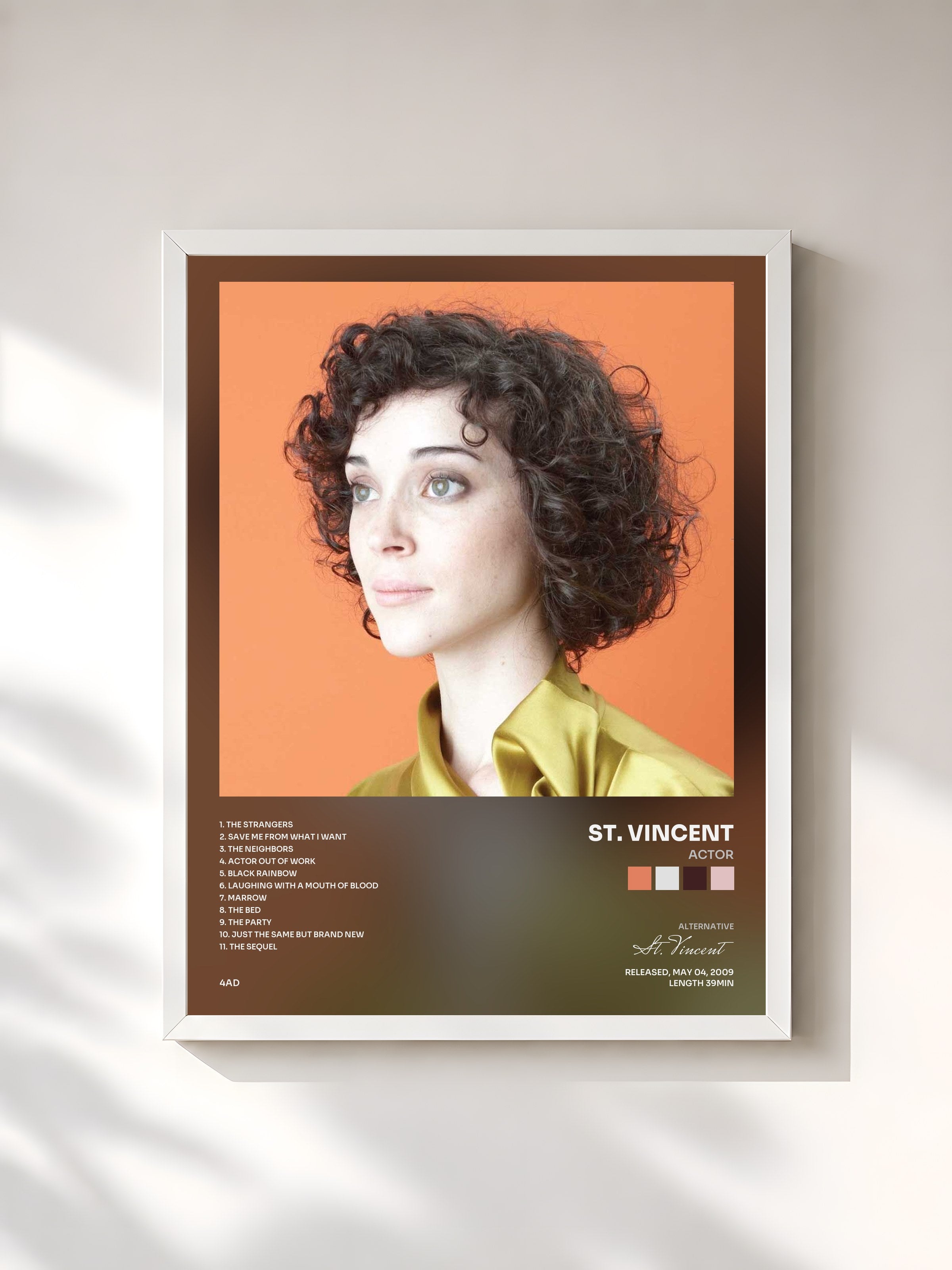 #blanc Tableau de l'album Actor de St. Vincent, cadre blanc, imprimé et encadré en France