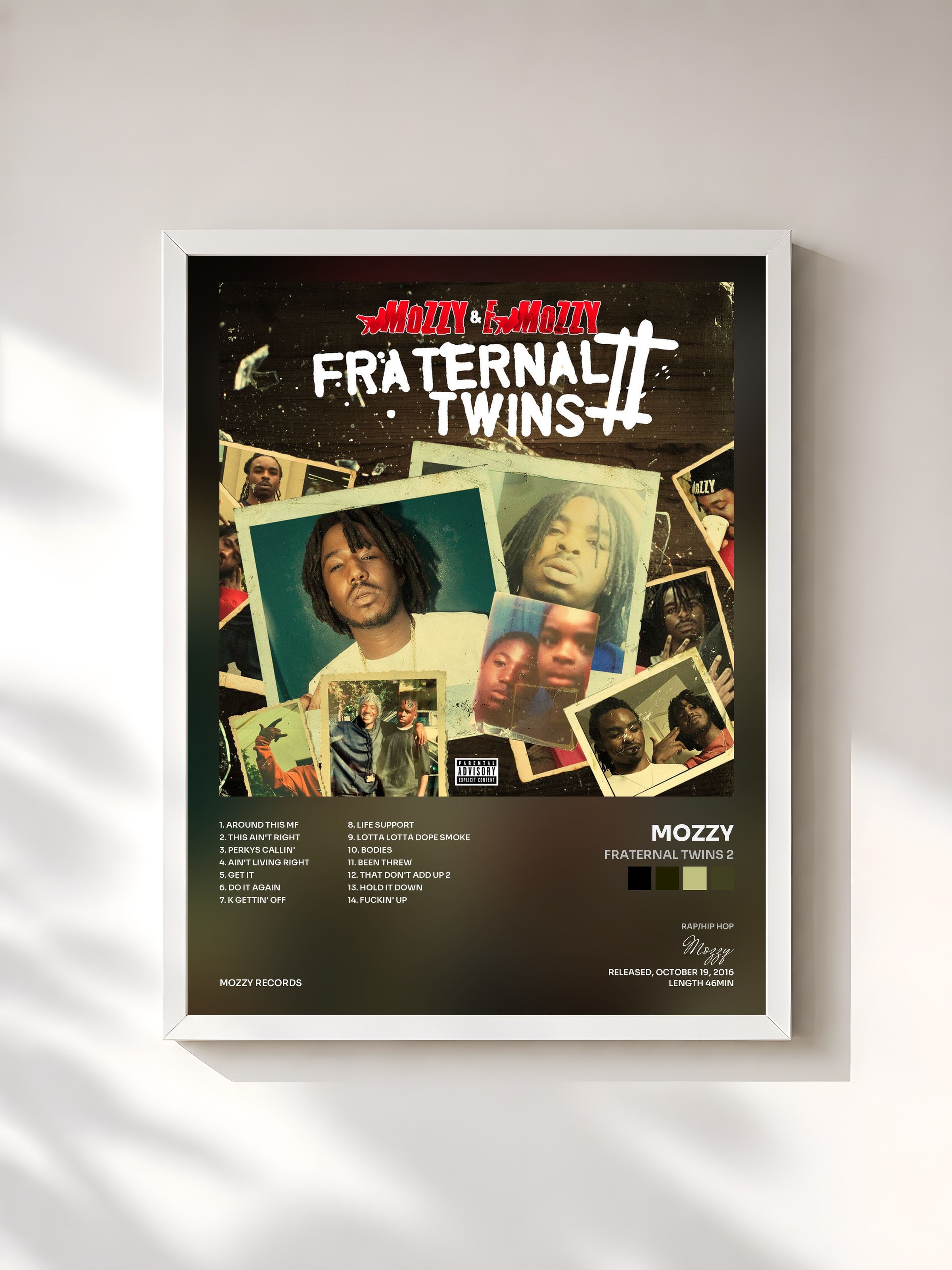 #blanc Tableau de l'album Fraternal Twins 2 de Mozzy, cadre blanc, imprimé et encadré en France